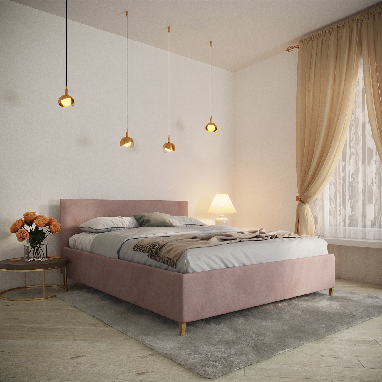 Изображение товара Кровать Inroom Easy с ножками 140x190 см подъемный механизм цвет пыльная роза