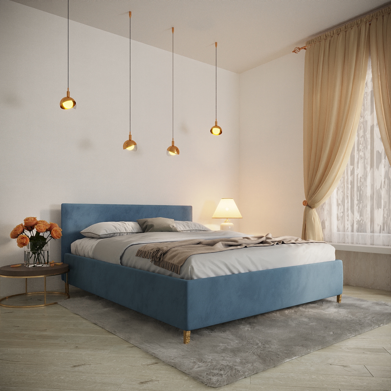 Изображение товара Кровать Inroom Easy с ножками 160x190 см подъемный механизм цвет синий