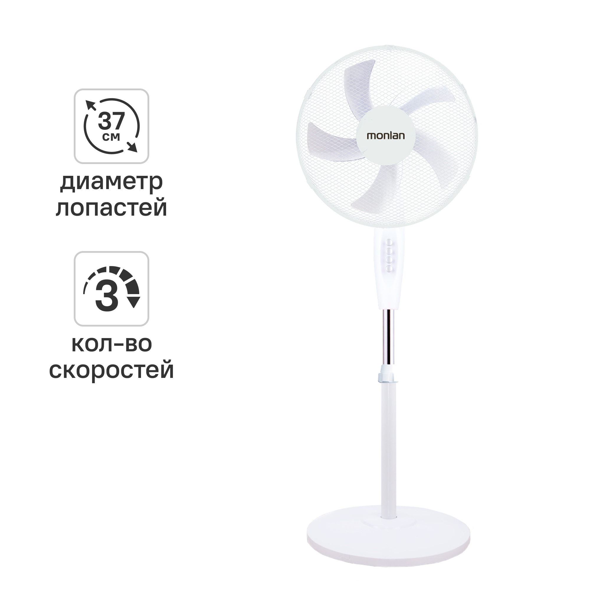Изображение товара Напольный вентилятор MONLAN MF-65PW Белый 65 Вт