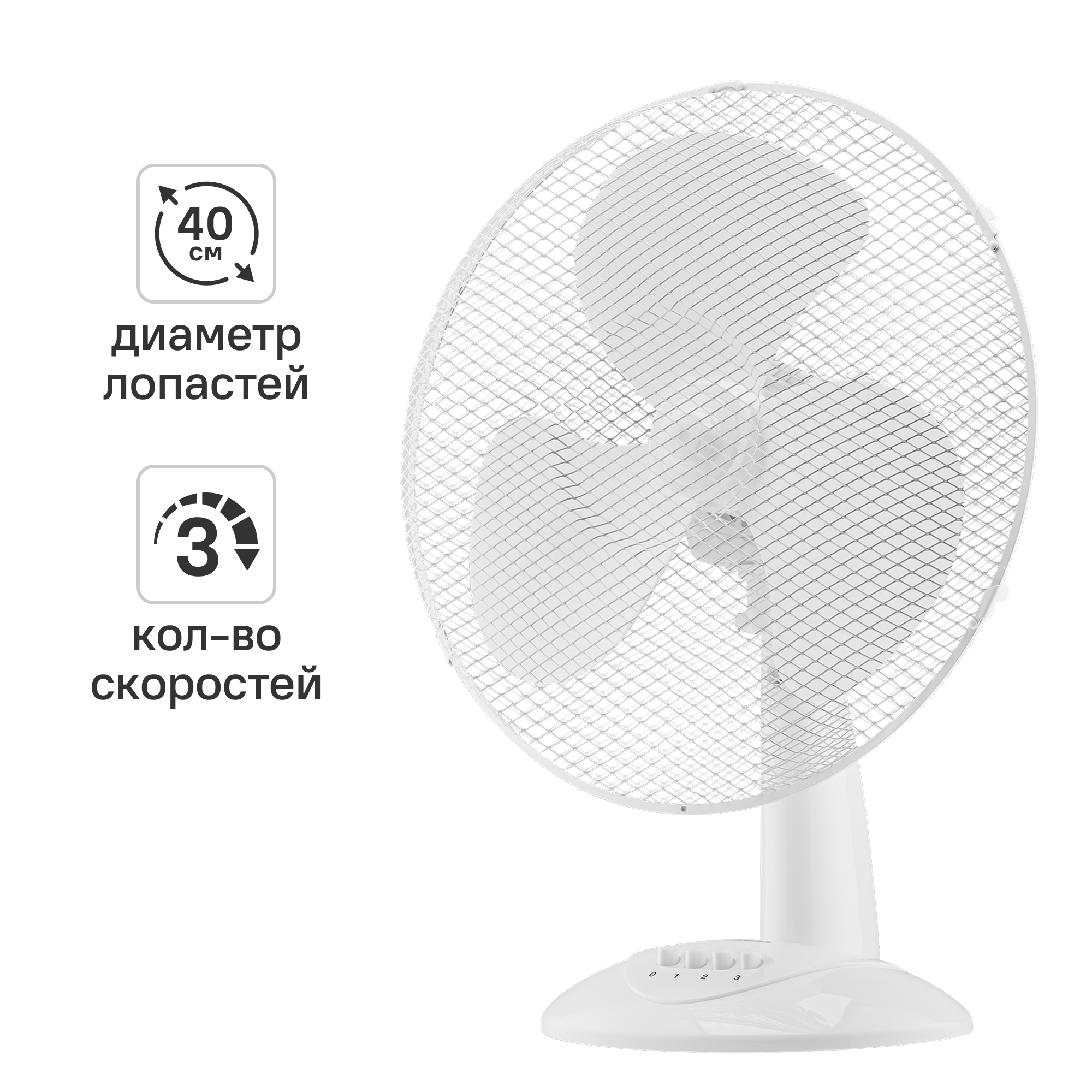 Изображение товара Вентилятор настольный DILWIS 45 Вт D40 см цвет белый Изображение товара Вентилятор настольный DILWIS 45 Вт D40 см цвет белый