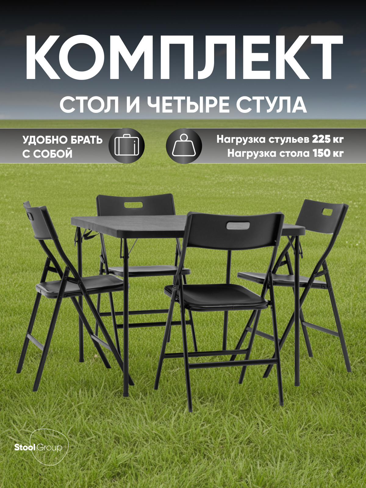 Изображение товара Набор садовой мебели для отдыха Stool Group кейт пластик черный стол 4 стула