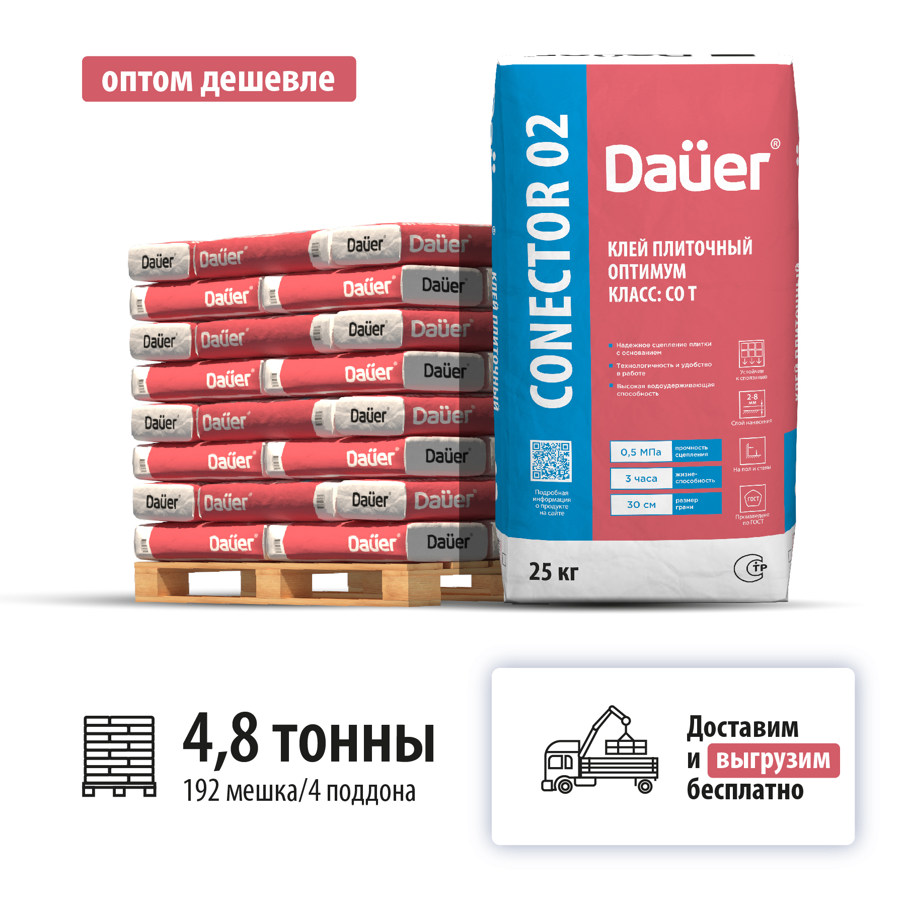 Изображение товара Клей плиточный универсальный Dauer Conector 02 цвет серый комплект 25кг x 192шт машиной манипулятором Изображение товара Клей плиточный универсальный Dauer Conector 02 цвет серый комплект 25кг x 192шт машиной манипулятором