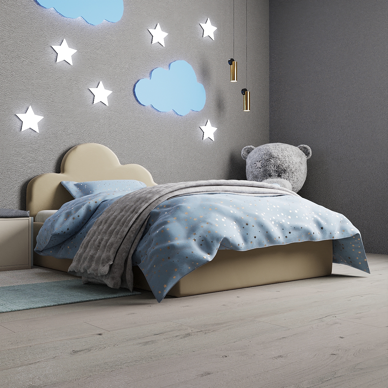 Изображение товара Кровать детская Inroom Sky 90x200 см подъемный механизм цвет бежевый