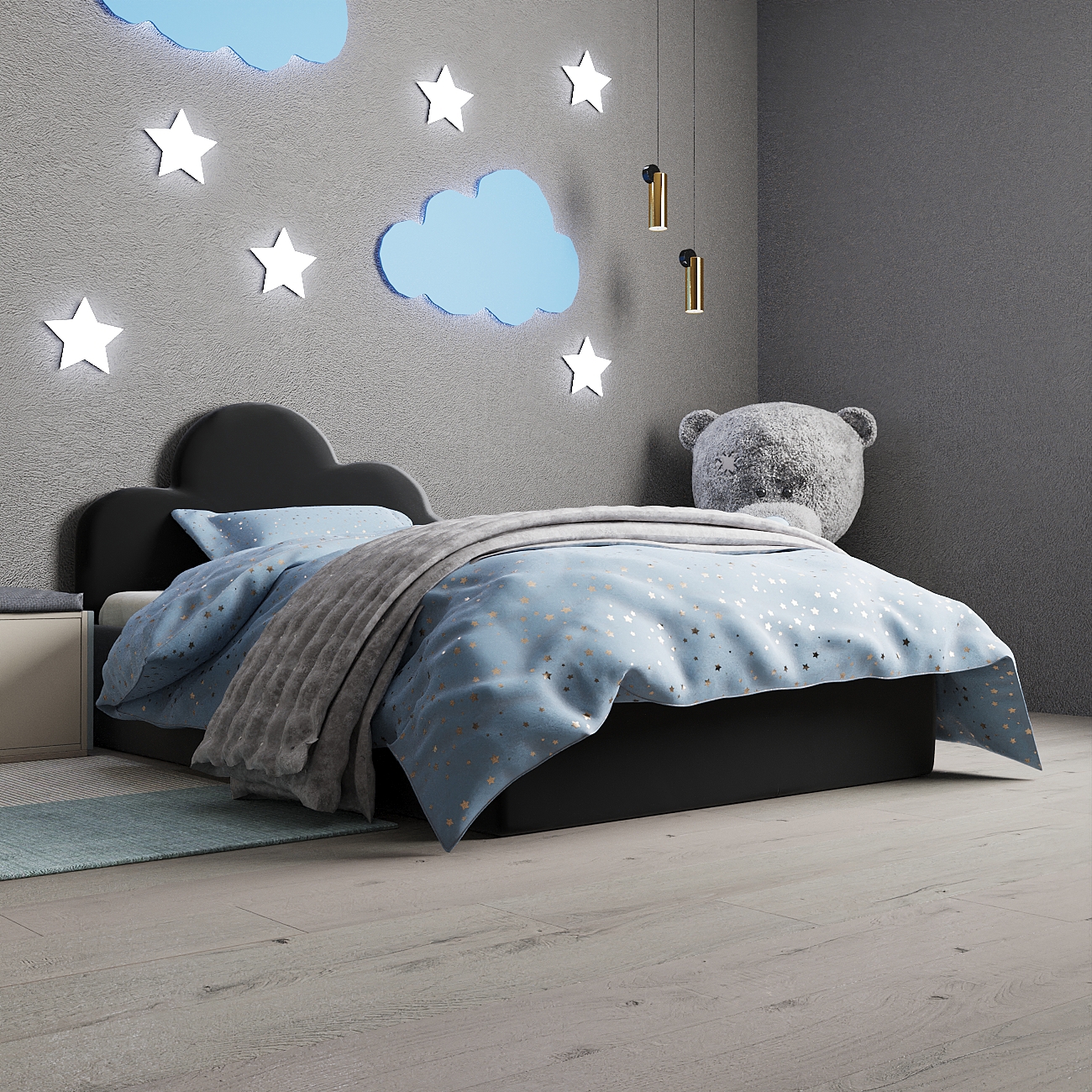 Изображение товара Кровать детская Inroom Sky 90x190 см подъемный механизм цвет черный Изображение товара Кровать детская Inroom Sky 90x190 см подъемный механизм цвет черный