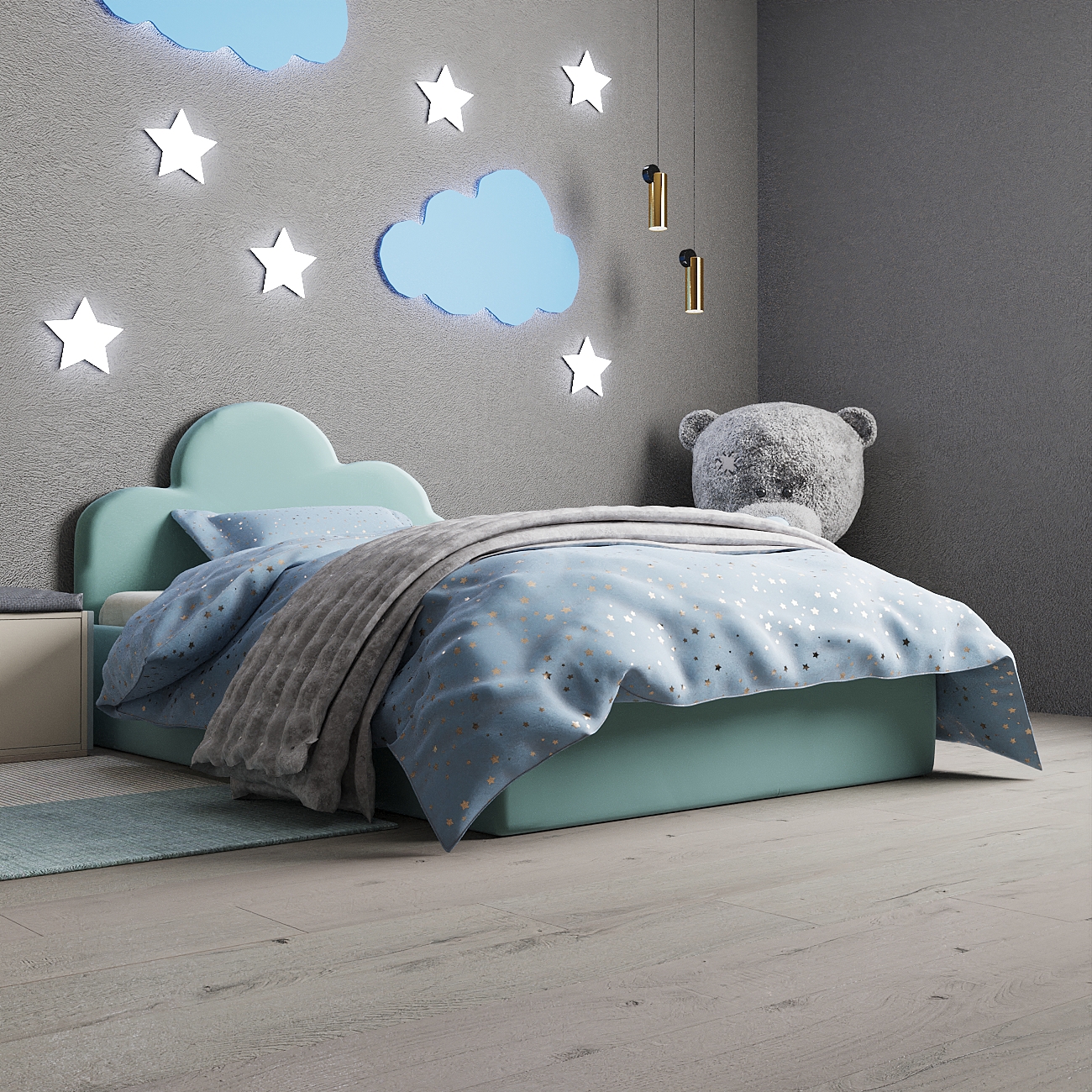 Изображение товара Кровать детская Inroom Sky 90x190 см подъемный механизм цвет мятный
