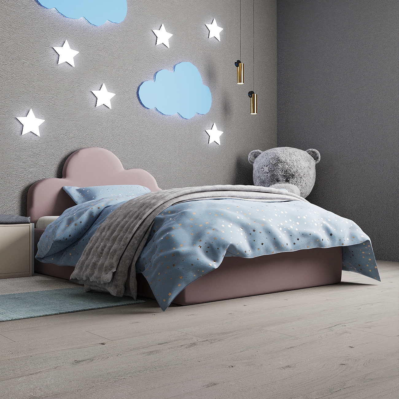 Изображение товара Кровать детская Inroom Sky 90x200 см подъемный механизм цвет пыльная роза