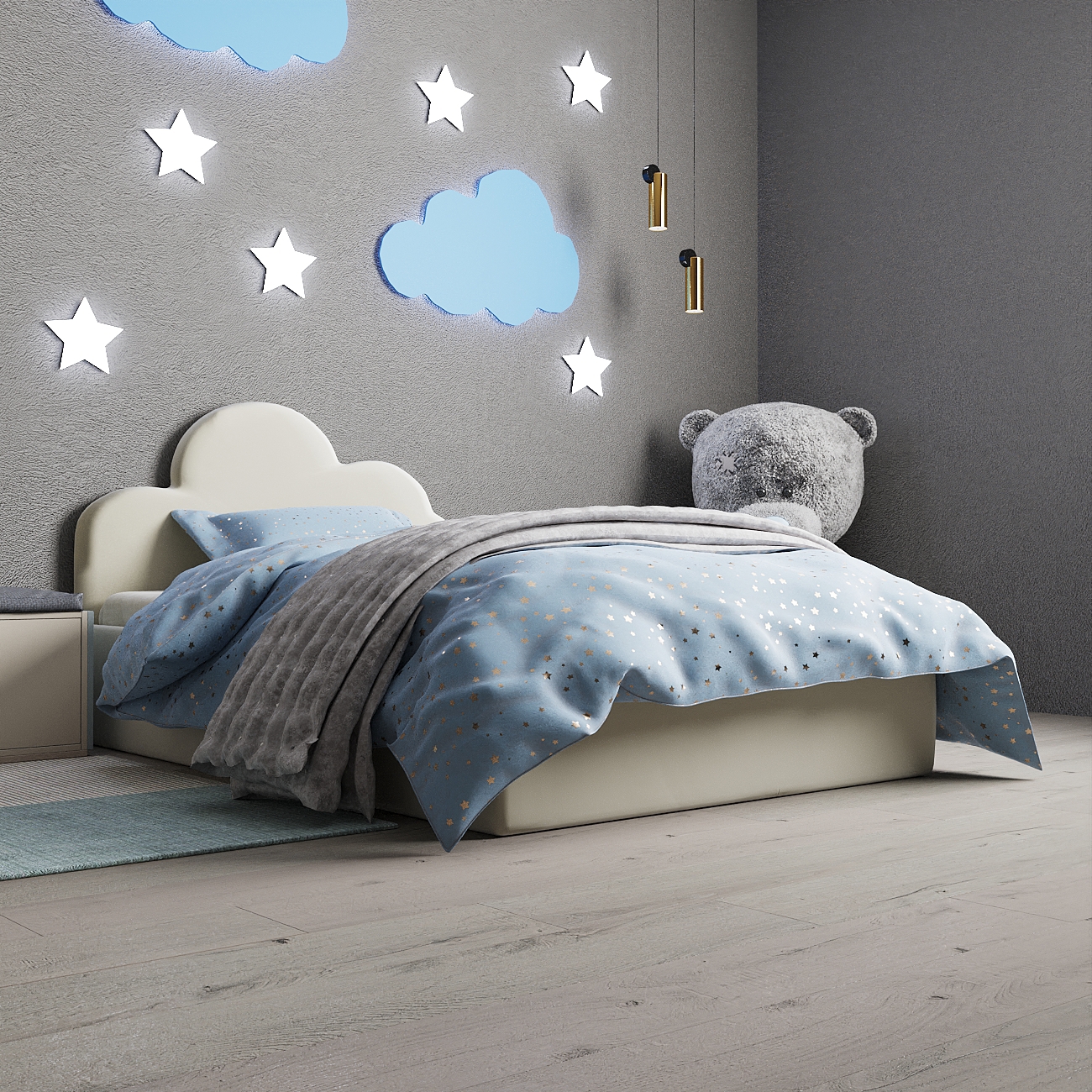 Изображение товара Кровать детская Inroom Sky 120x190 см велюр подъемный механизм цвет молочный
