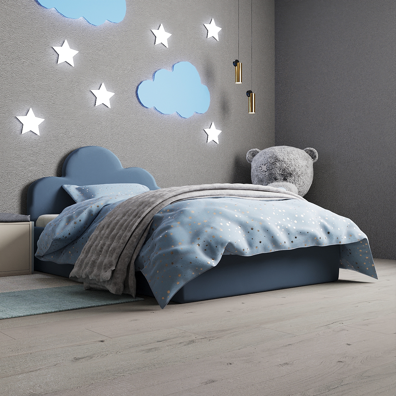 Изображение товара Кровать детская Inroom Sky 120x190 см подъемный механизм цвет синий Изображение товара Кровать детская Inroom Sky 120x190 см подъемный механизм цвет синий