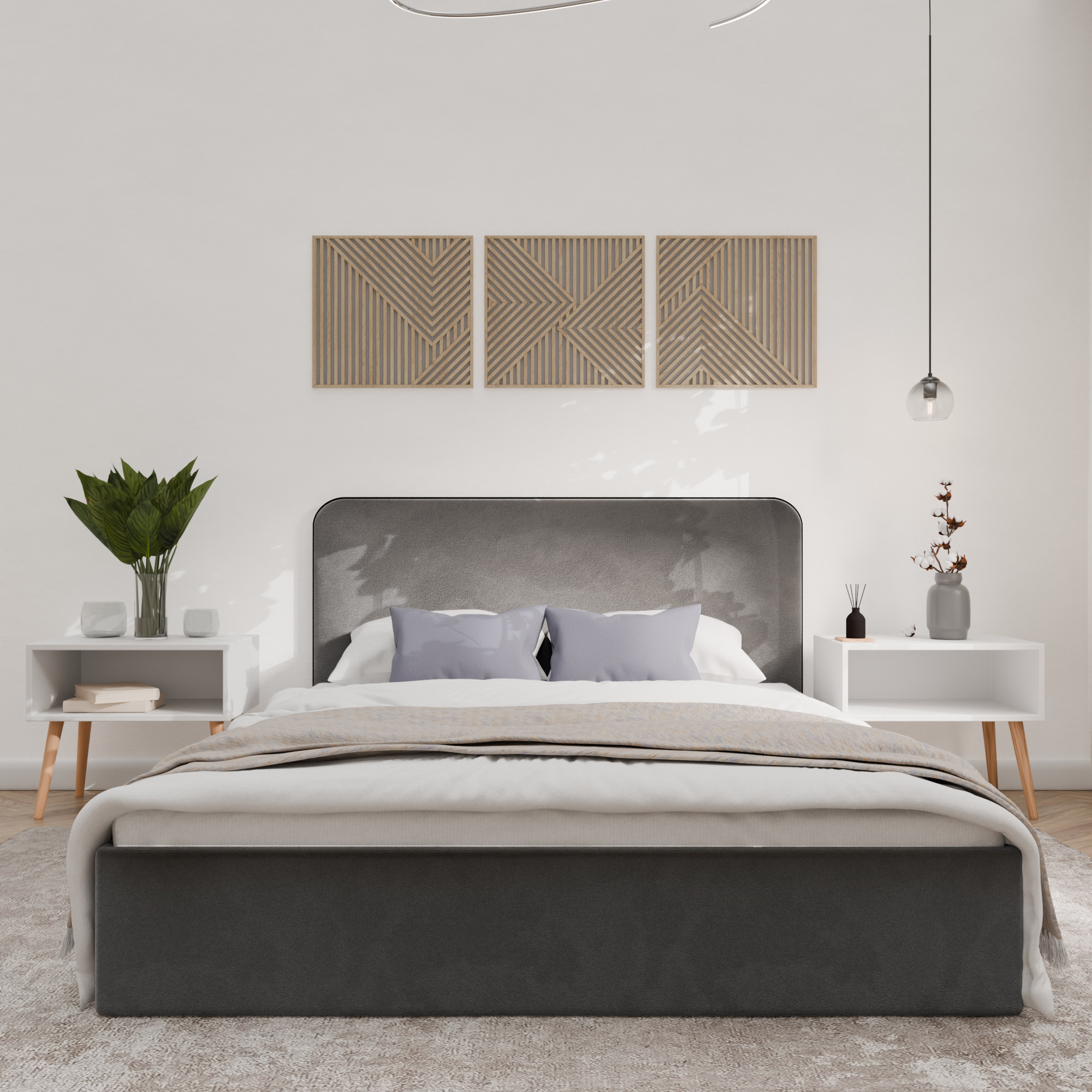 Изображение товара Кровать Inroom Абстракт Элит 160x200 см подъемный механизм цвет темно-серый с черным кантом