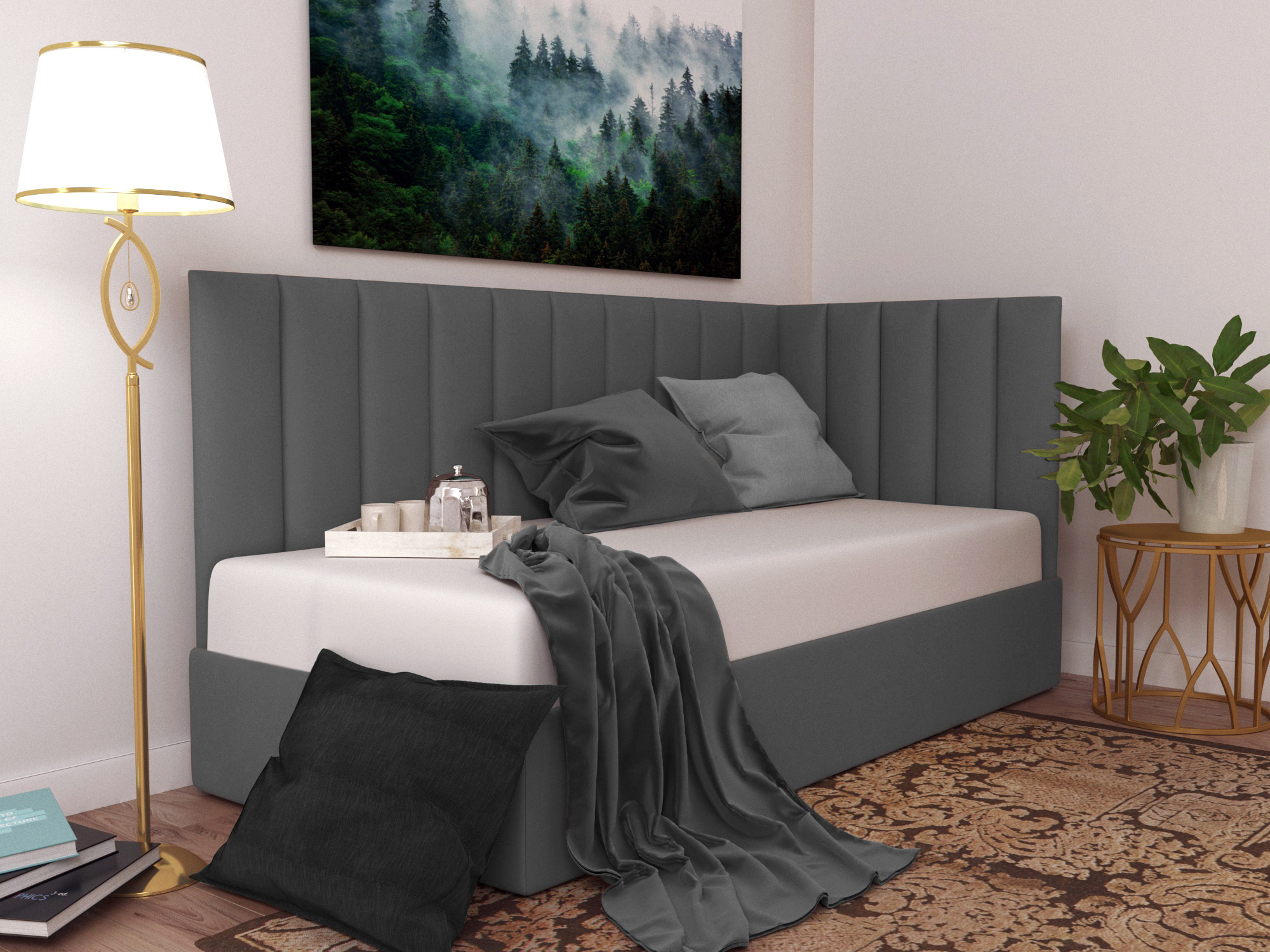 Изображение товара Кровать угловая Inroom Line 120x200 см подъемный механизм цвет темно-серый Изображение товара Кровать угловая Inroom Line 120x200 см подъемный механизм цвет темно-серый