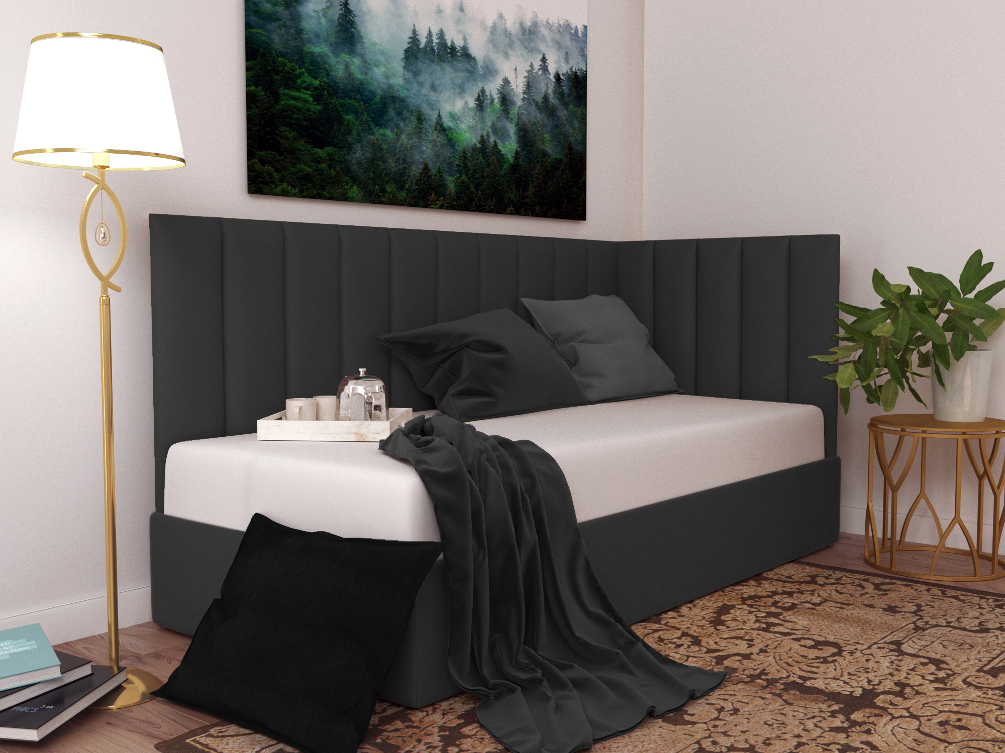 Изображение товара Кровать угловая Inroom Line 140x200 см подъемный механизм цвет черный