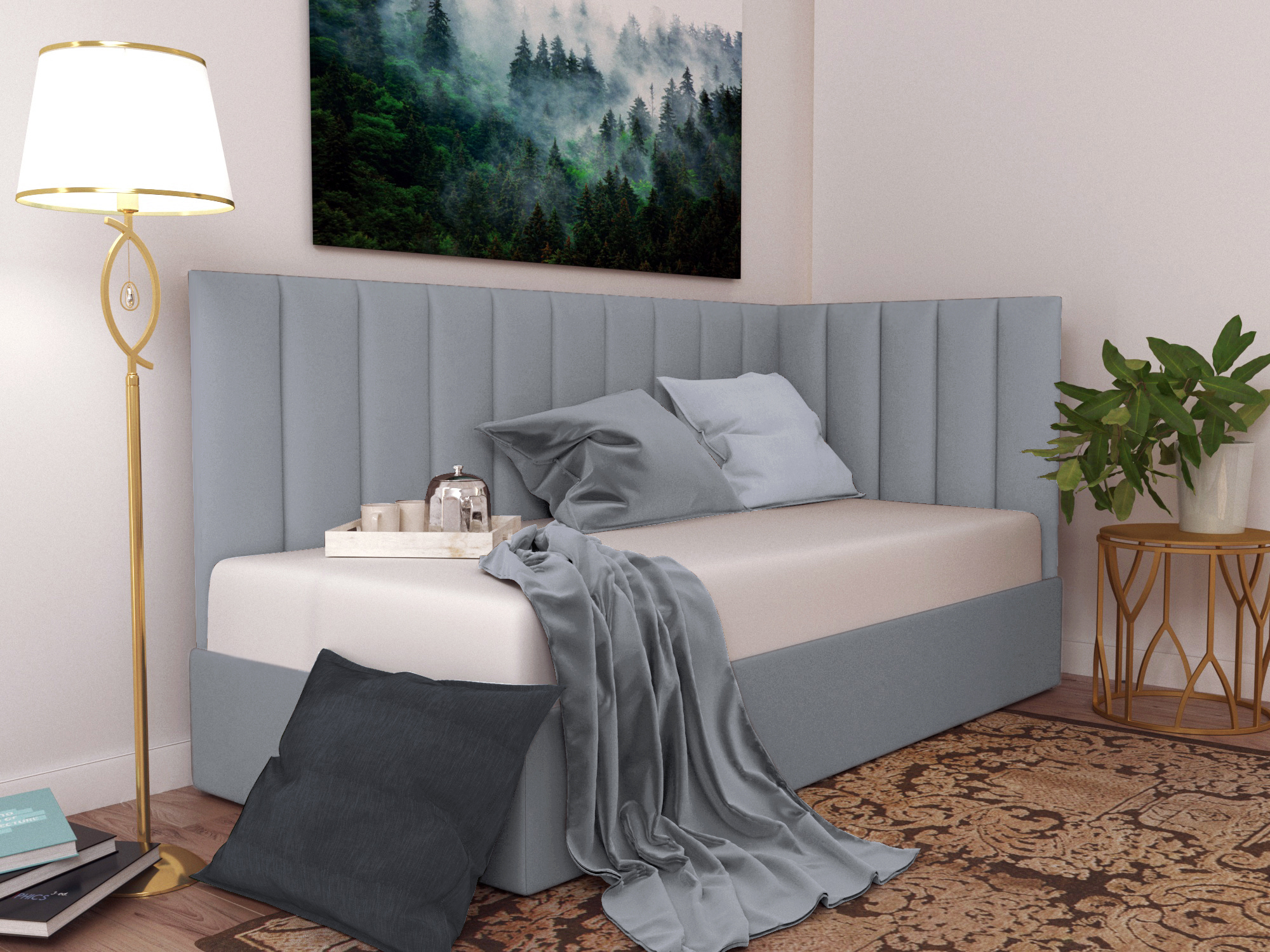 Изображение товара Кровать угловая Inroom Line 180x200 см подъемный механизм цвет светло-серый Изображение товара Кровать угловая Inroom Line 180x200 см подъемный механизм цвет светло-серый