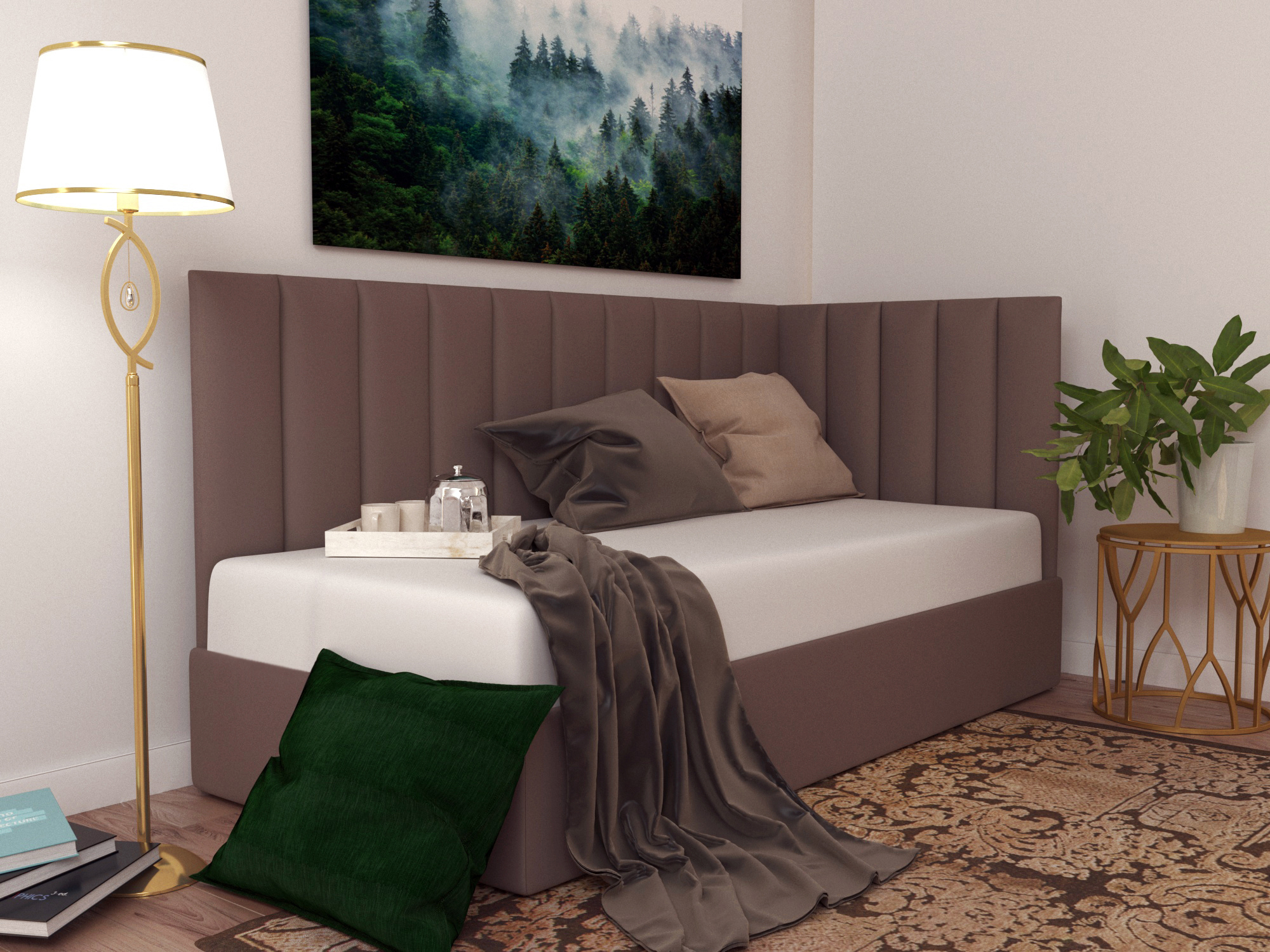 Изображение товара Кровать угловая Inroom Line 90x190 см подъемный механизм цвет мокка Изображение товара Кровать угловая Inroom Line 90x190 см подъемный механизм цвет мокка