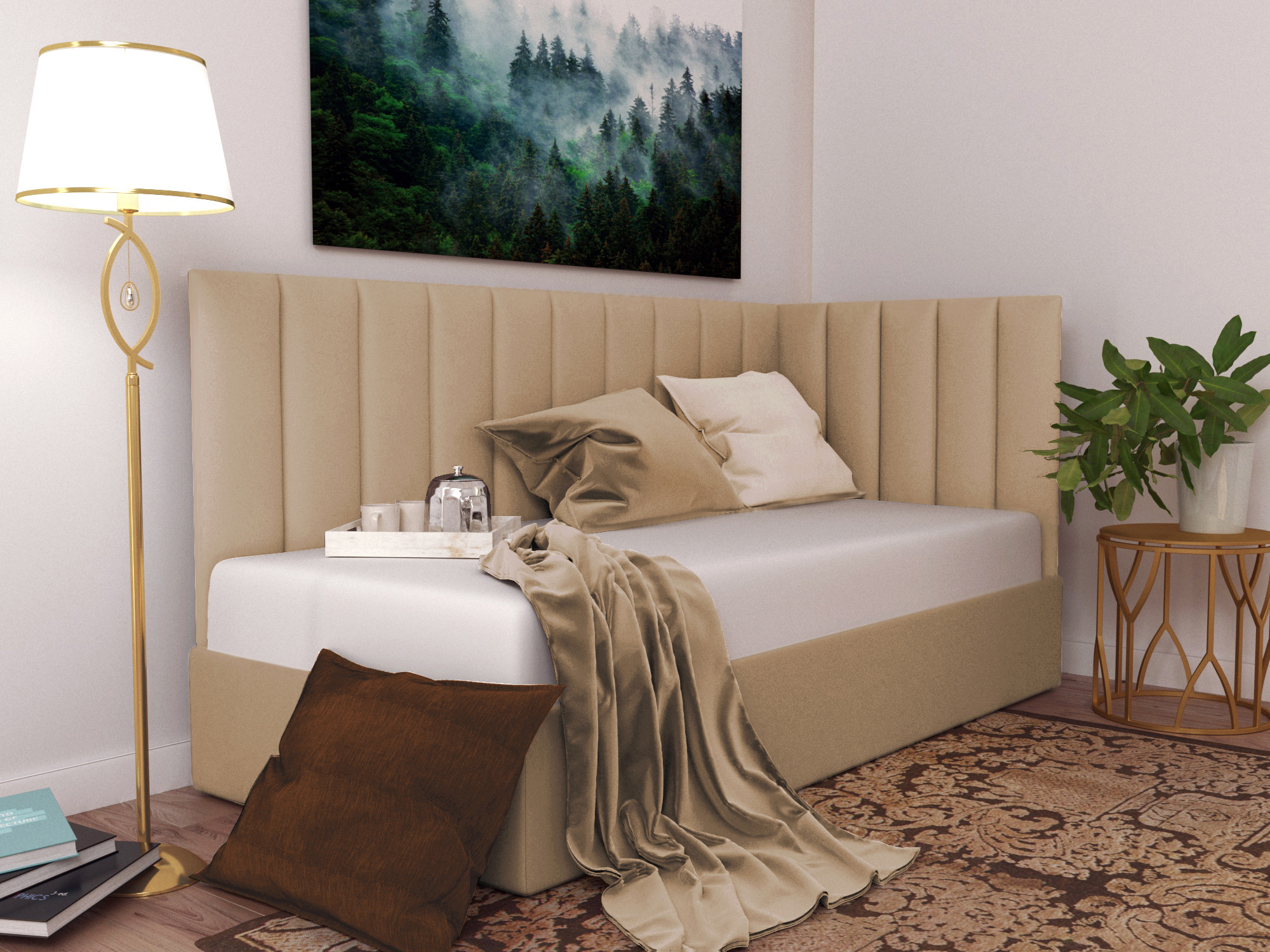 Изображение товара Кровать угловая Inroom Line 120x200 см подъемный механизм цвет бежевый