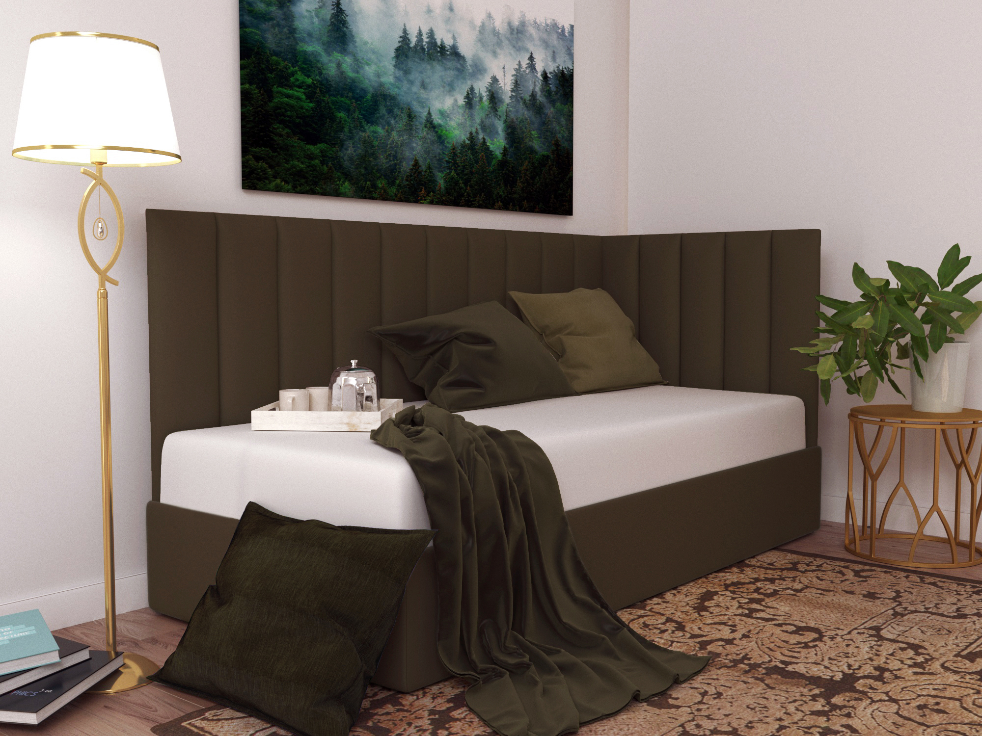Изображение товара Кровать угловая Inroom Line 120x200 см подъемный механизм цвет темно-коричневый Изображение товара Кровать угловая Inroom Line 120x200 см подъемный механизм цвет темно-коричневый