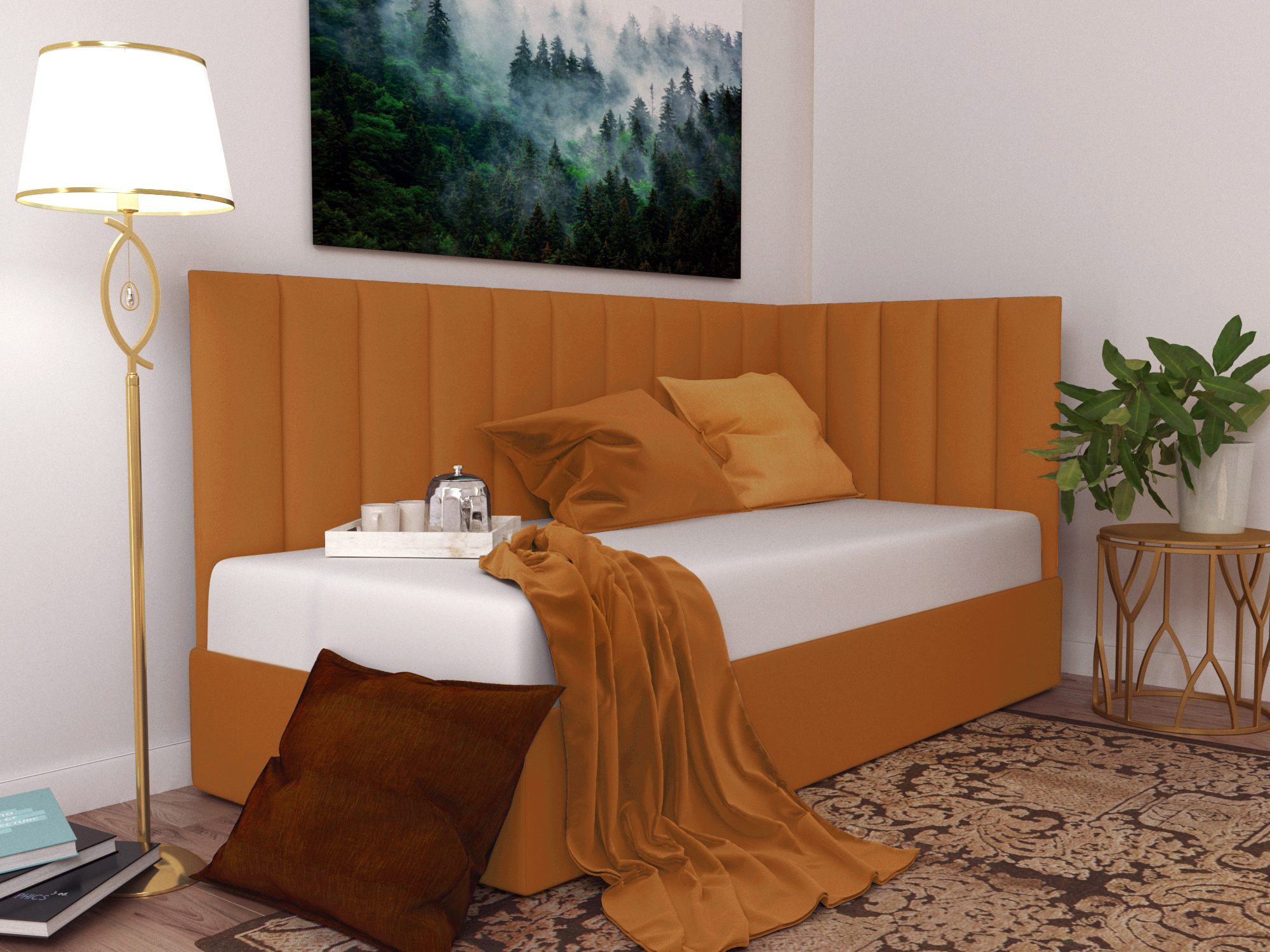Изображение товара Кровать угловая Inroom Line 160x190 см подъемный механизм цвет терракотовый Изображение товара Кровать угловая Inroom Line 160x190 см подъемный механизм цвет терракотовый