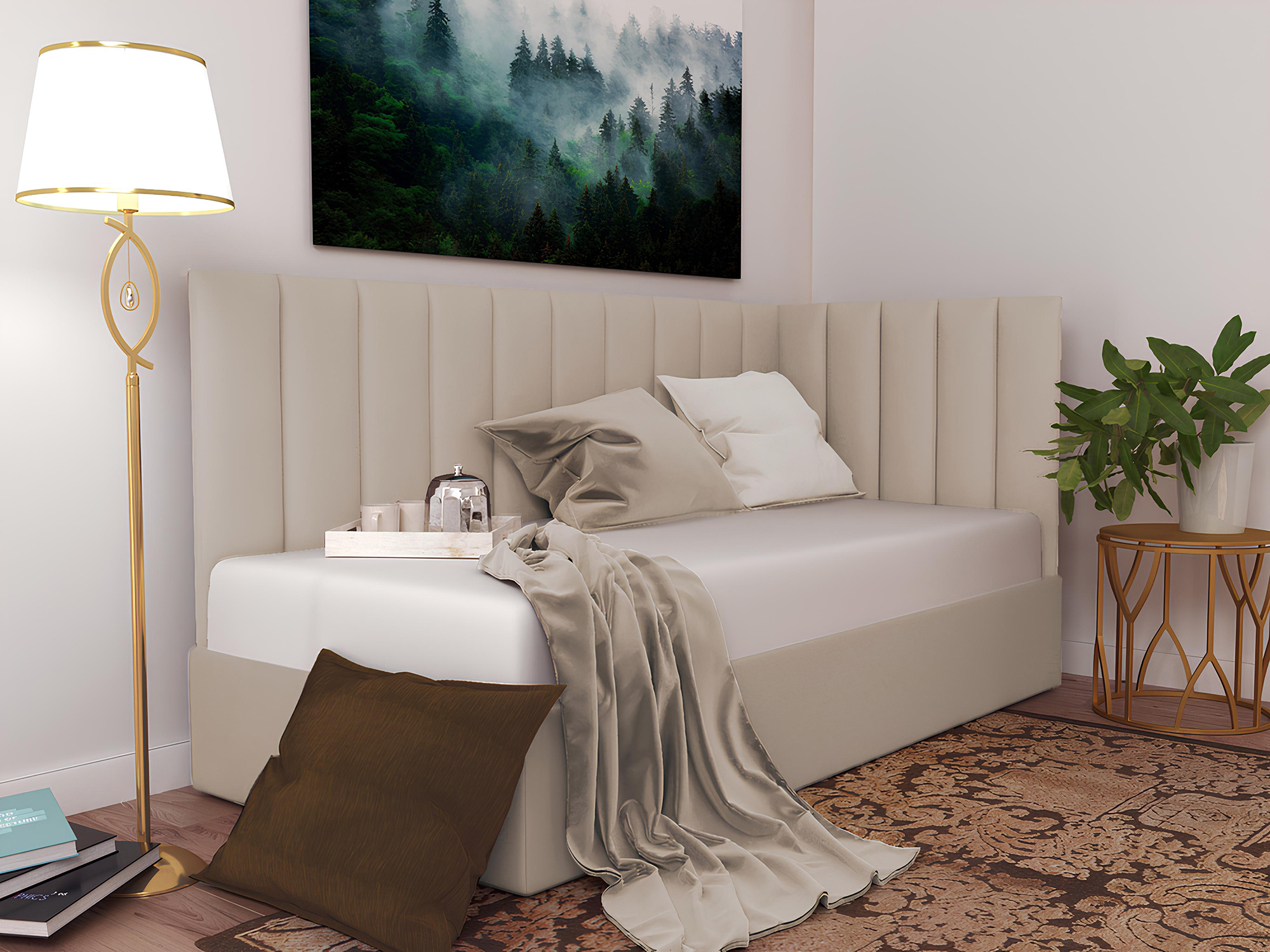 Изображение товара Кровать угловая Inroom Line 160x200 см подъемный механизм цвет молочный Изображение товара Кровать угловая Inroom Line 160x200 см подъемный механизм цвет молочный