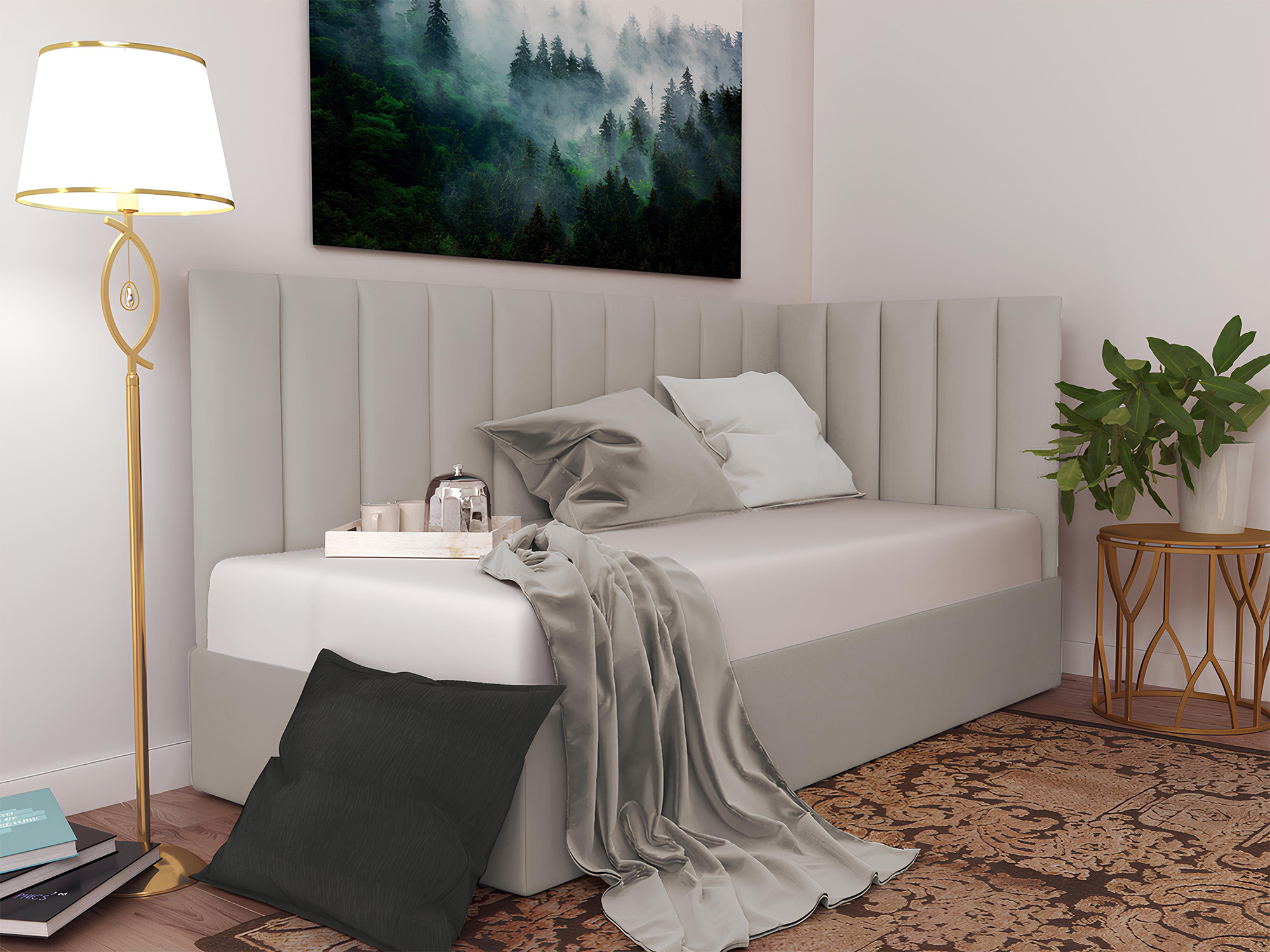 Изображение товара Кровать угловая Inroom Line 90x190 см подъемный механизм цвет слоновая кость