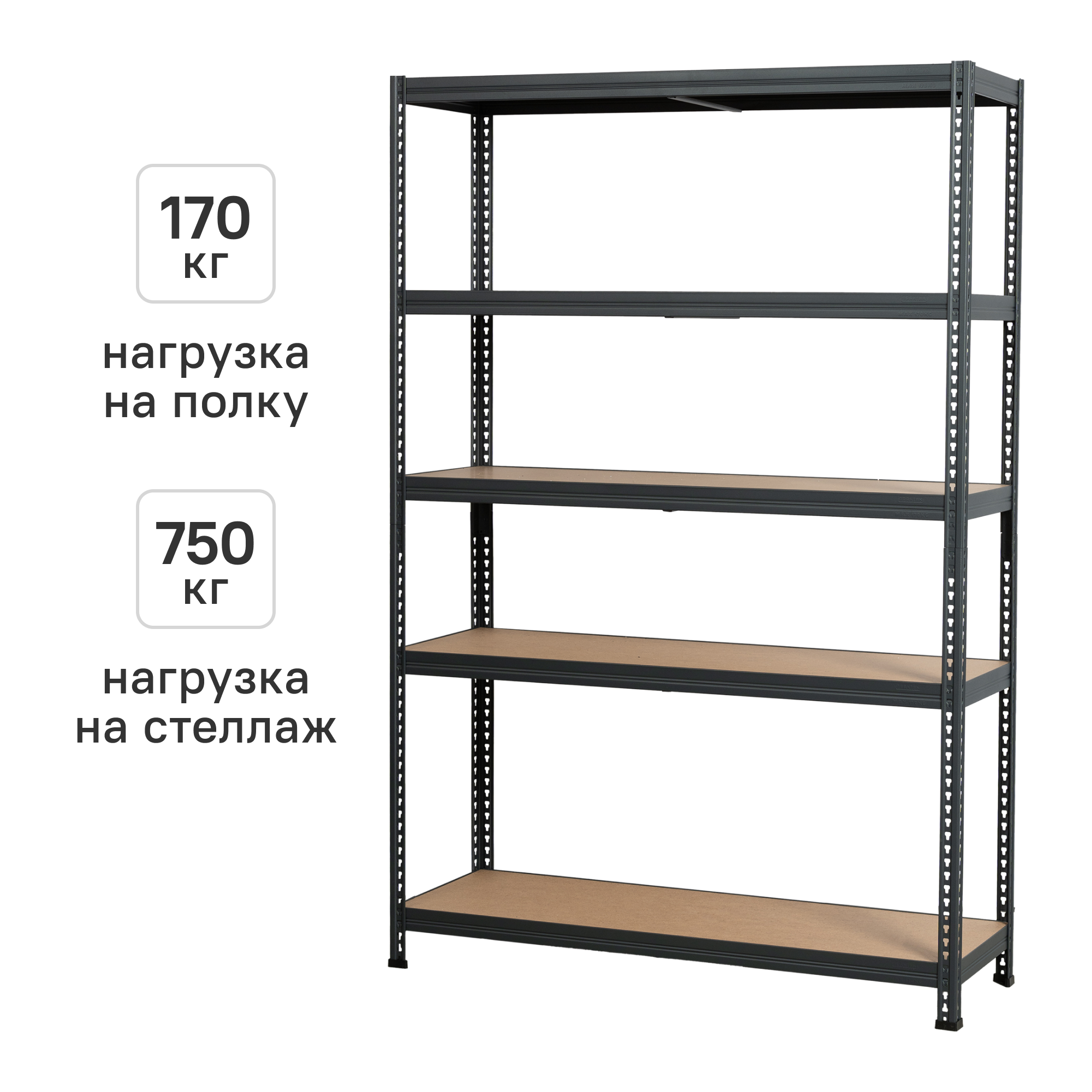 Изображение товара Стеллаж металлический 5 полок 180x120x40 см цвет черный нагрузка на полку 170 кг