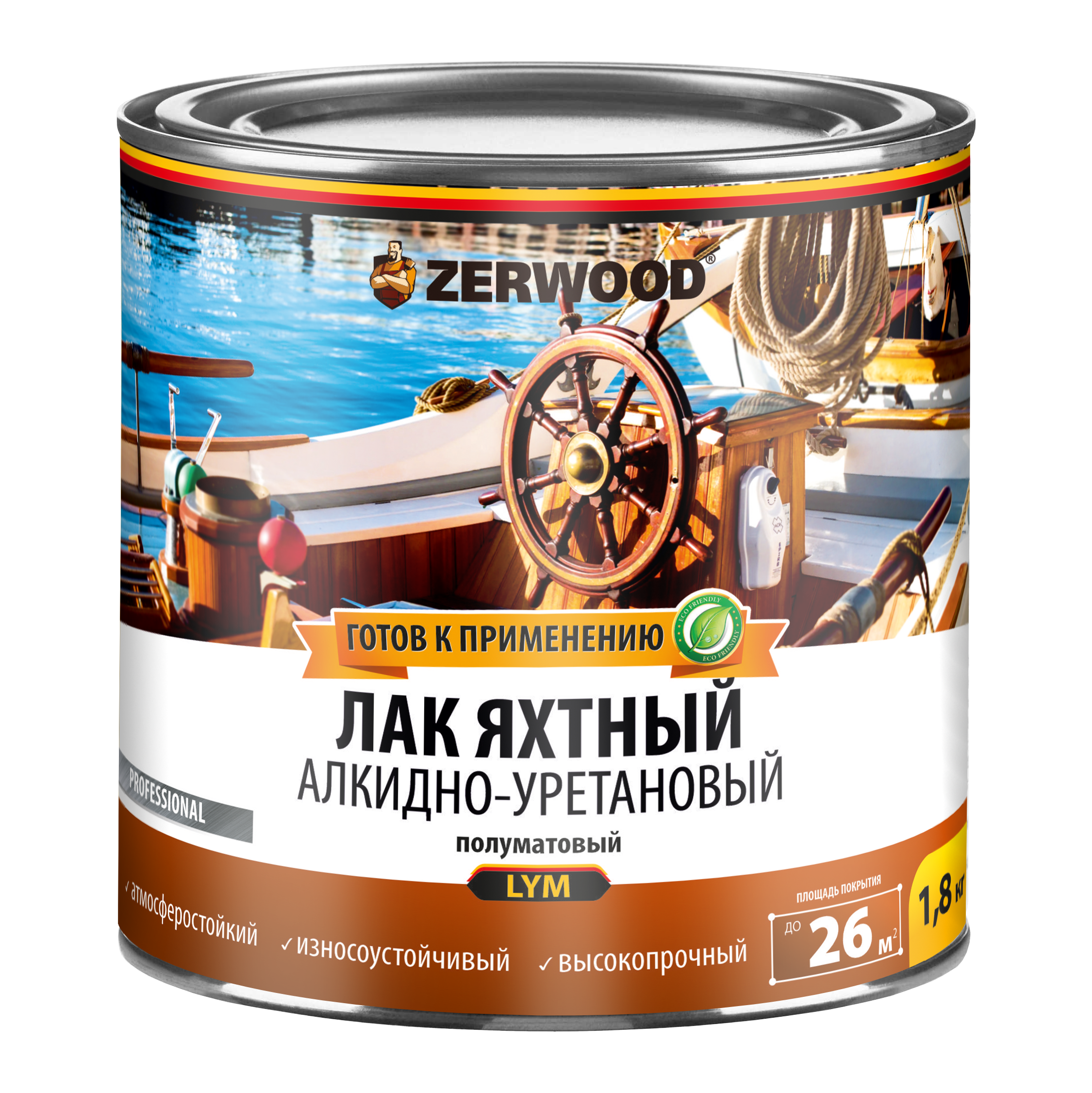 Изображение товара Лак яхтный Zerwood 00871698732 бесцветный полуматовый 1.8 л