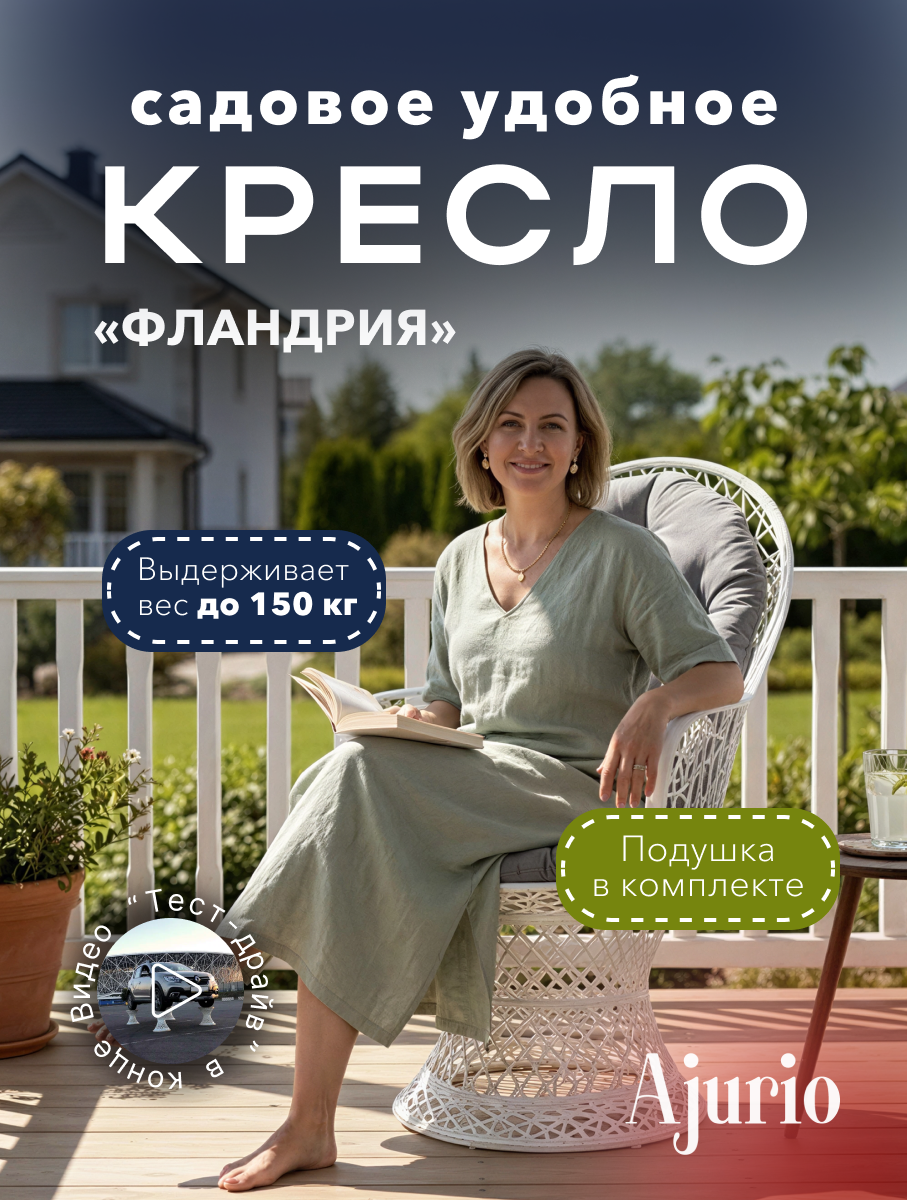 Изображение товара Садовое кресло Ajurio Flandria КФ.01.11 51 см x 61 см x 110 см белый