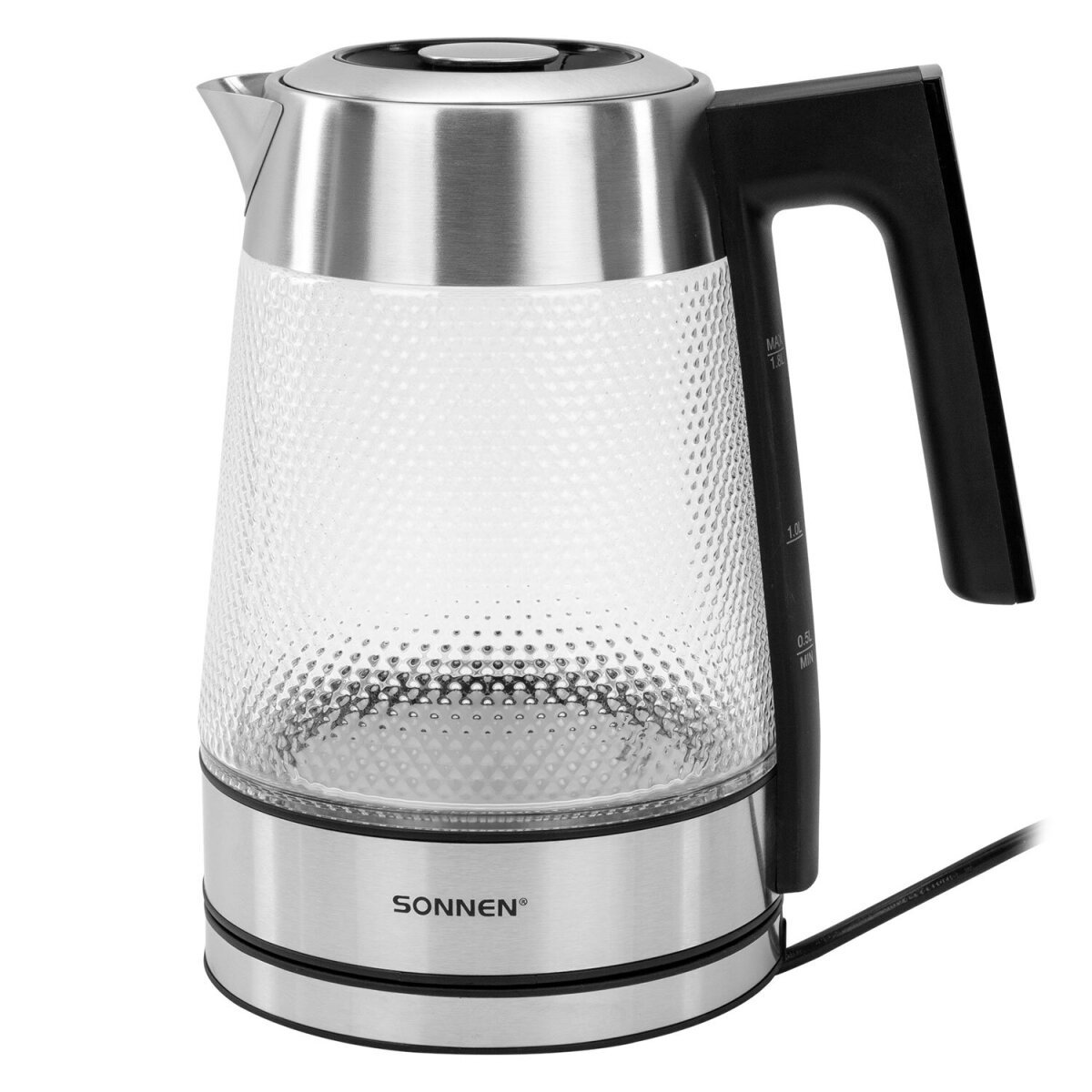 Изображение товара Чайник электрический с терморегулятором SONNEN KT-1809D, 1.8л, 2200 Вт, стекло, 5 цветов, 455141 Изображение товара Чайник электрический с терморегулятором SONNEN KT-1809D, 1.8л, 2200 Вт, стекло, 5 цветов, 455141
