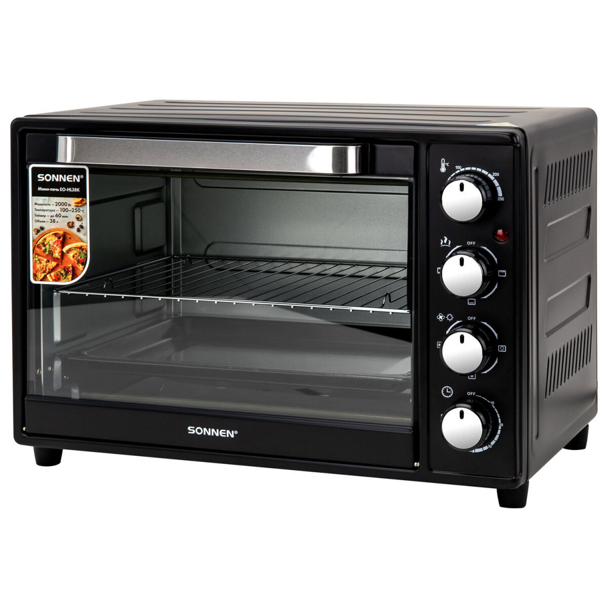 Изображение товара Мини-печь электрическая SONNEN EO-HL38K, 2000 Вт, 38 л, 3 режима нагрева, конвекция, таймер, 458306