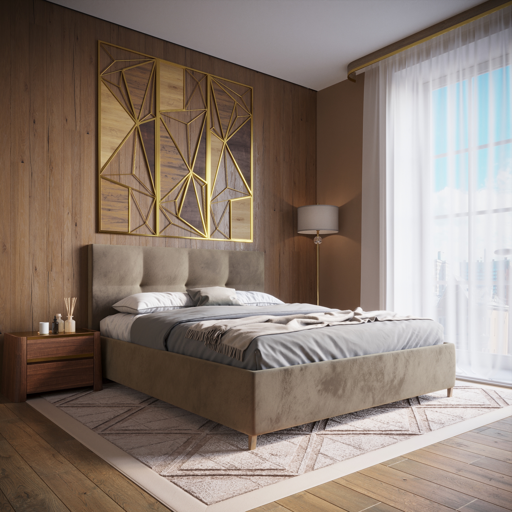 Изображение товара Кровать Inroom Optima 140x200 см подъемный механизм цвет светло-коричневый
