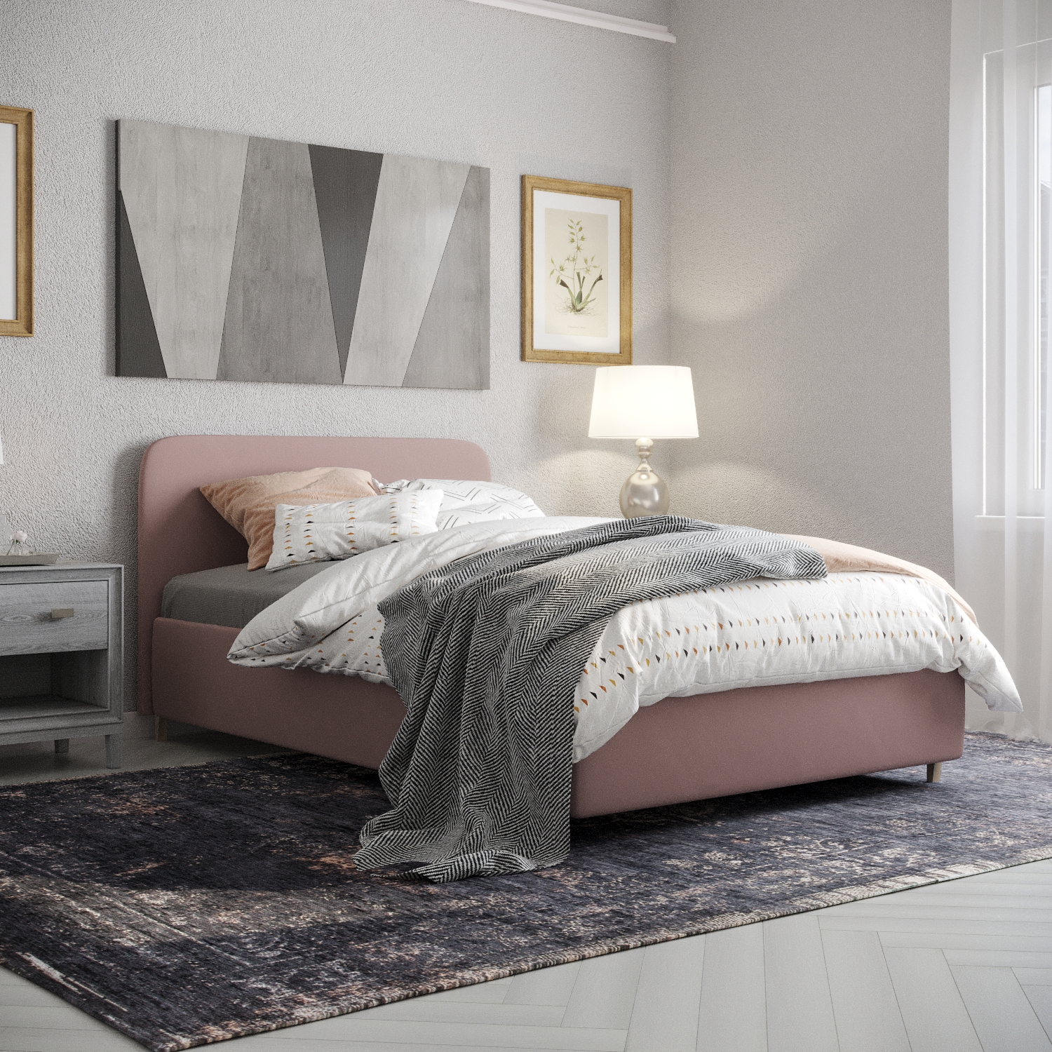 Изображение товара Кровать Inroom с ортопедическим основанием Abstraction Ort 140x200 см подъемный механизм цвет пыльная роза Изображение товара Кровать Inroom с ортопедическим основанием Abstraction Ort 140x200 см подъемный механизм цвет пыльная роза