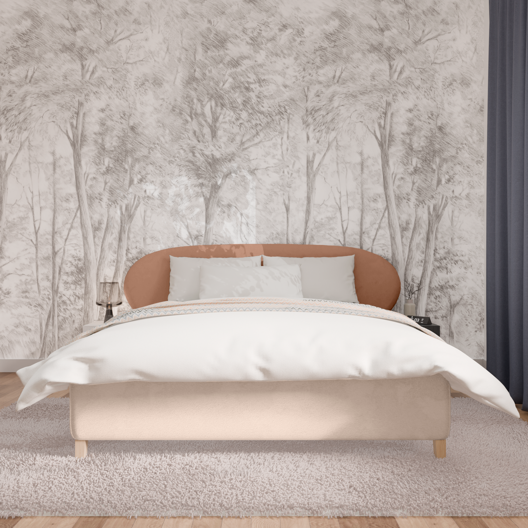 Изображение товара Кровать Inroom Эллипс с 1 ящиком и ножками 160x190 см подъемный механизм цвет бежевый/молочный