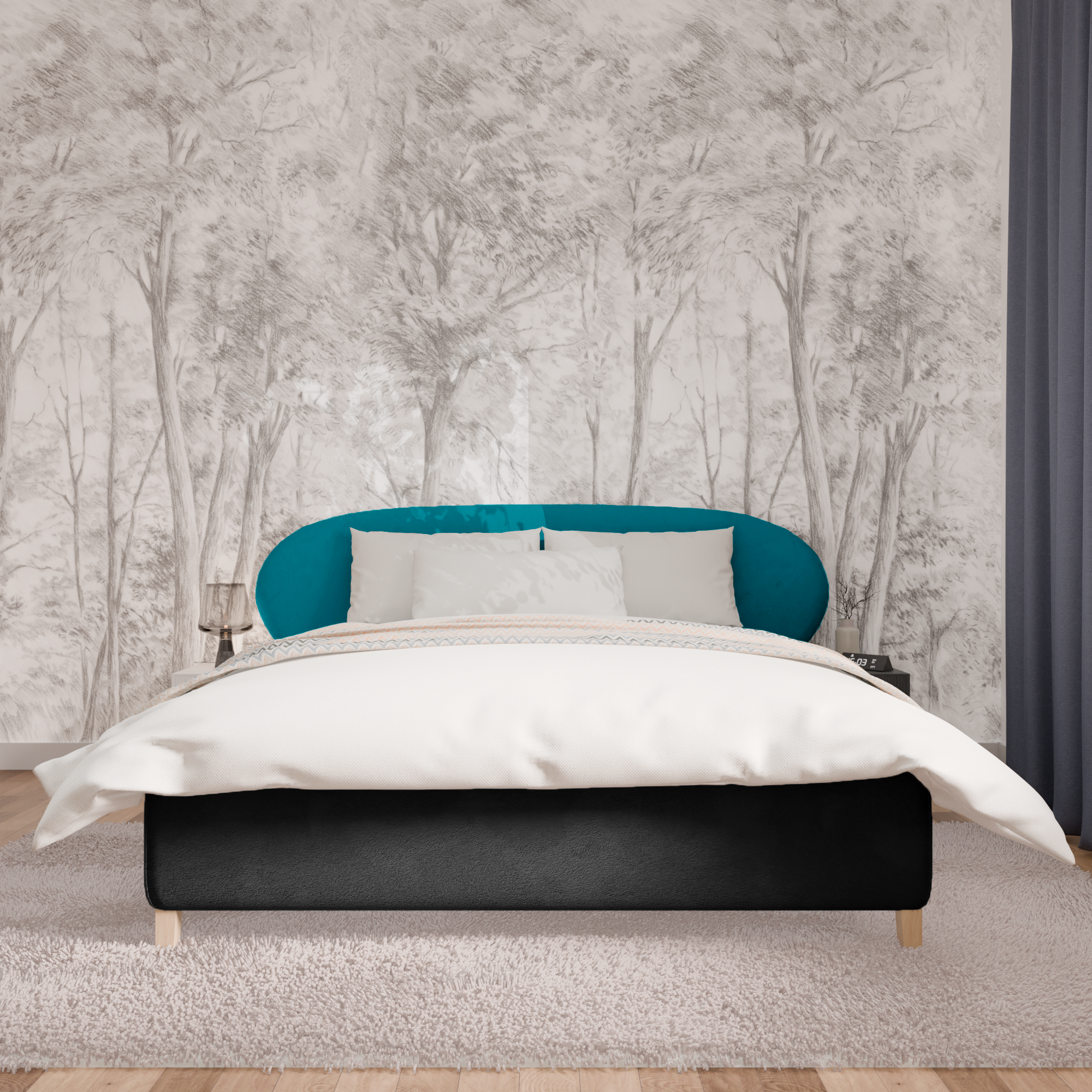 Изображение товара Кровать Inroom Эллипс с 1 ящиком и ножками 160x190 см подъемный механизм цвет синий/темно-серый