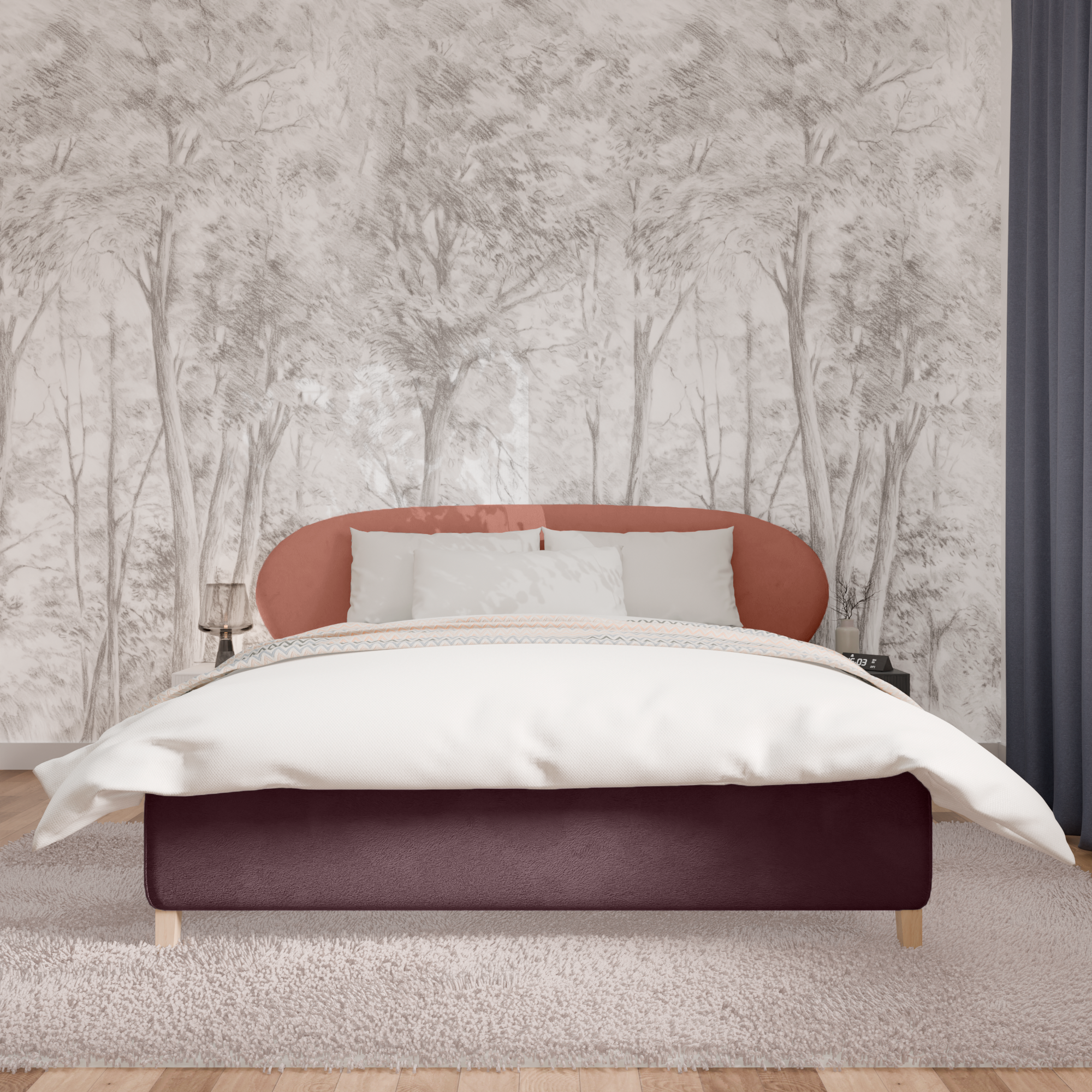 Изображение товара Кровать Inroom Эллипс с 1 ящиком и ножками 160x200 см подъемный механизм цвет светло-коричневый/темно-коричневый