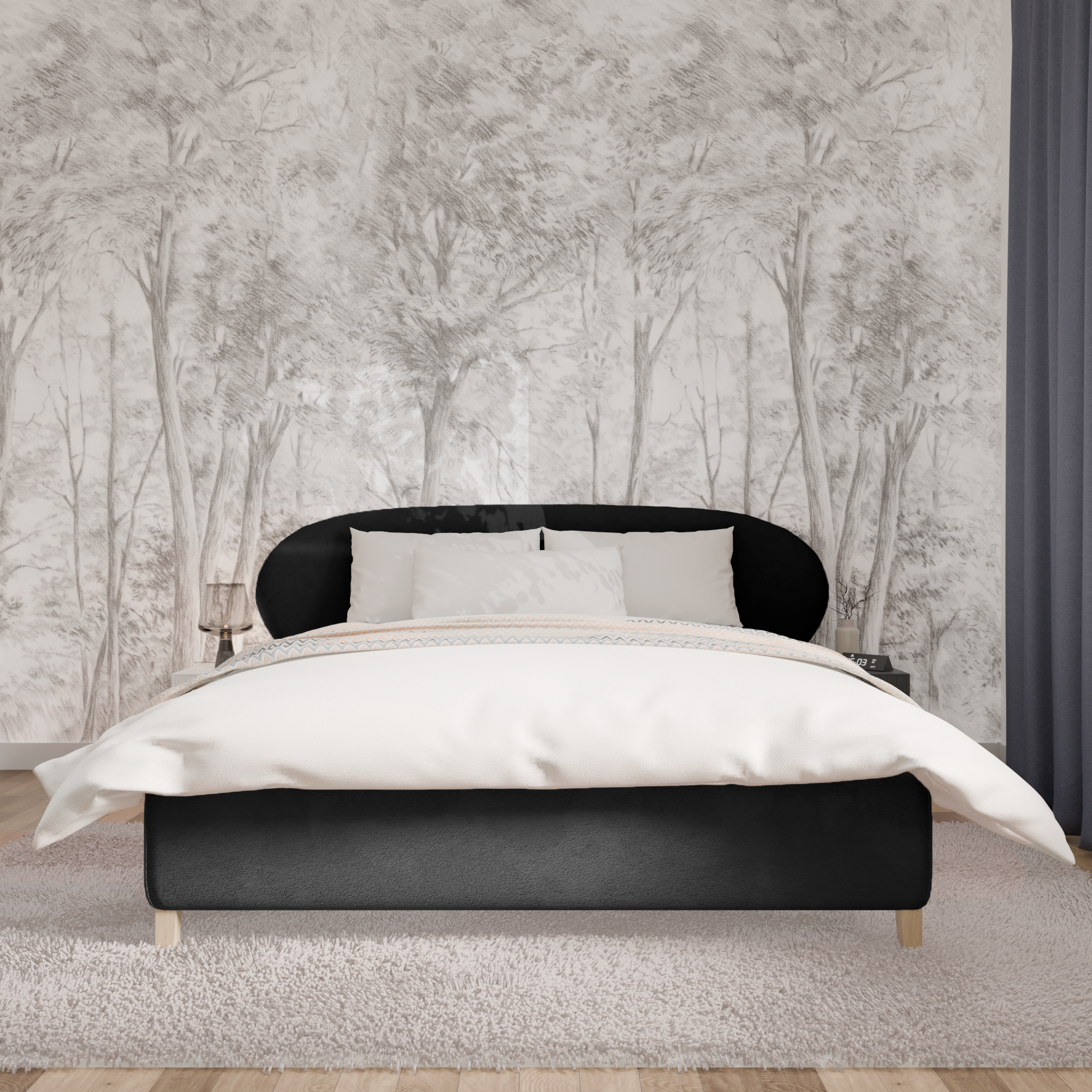 Изображение товара Кровать Inroom Эллипс с 2 ящиками и ножками 180x190 см подъемный механизм цвет черный/темно-серый