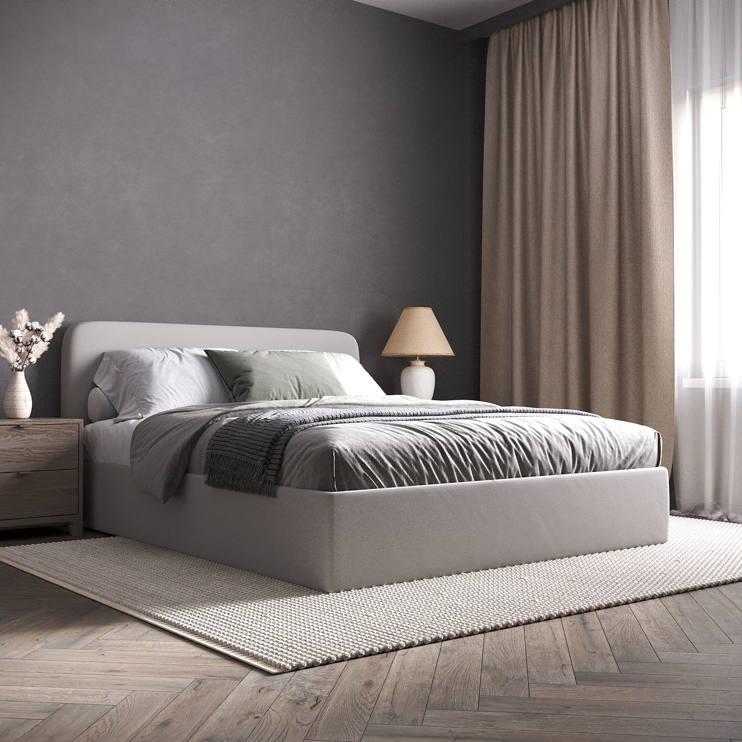 Изображение товара Кровать Inroom с настилом Abstraction NS 140x186 см цвет светло-серый Изображение товара Кровать Inroom с настилом Abstraction NS 140x186 см цвет светло-серый