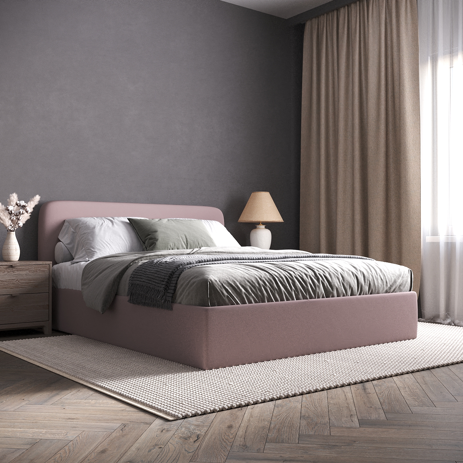 Изображение товара Кровать Inroom с настилом Abstraction NS 160x200 см цвет пыльная роза