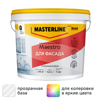 Изображение товара Фасадная краска Masterline Maestro глубокоматовая прозрачная 4.5 л Изображение товара Фасадная краска Masterline Maestro глубокоматовая прозрачная 4.5 л