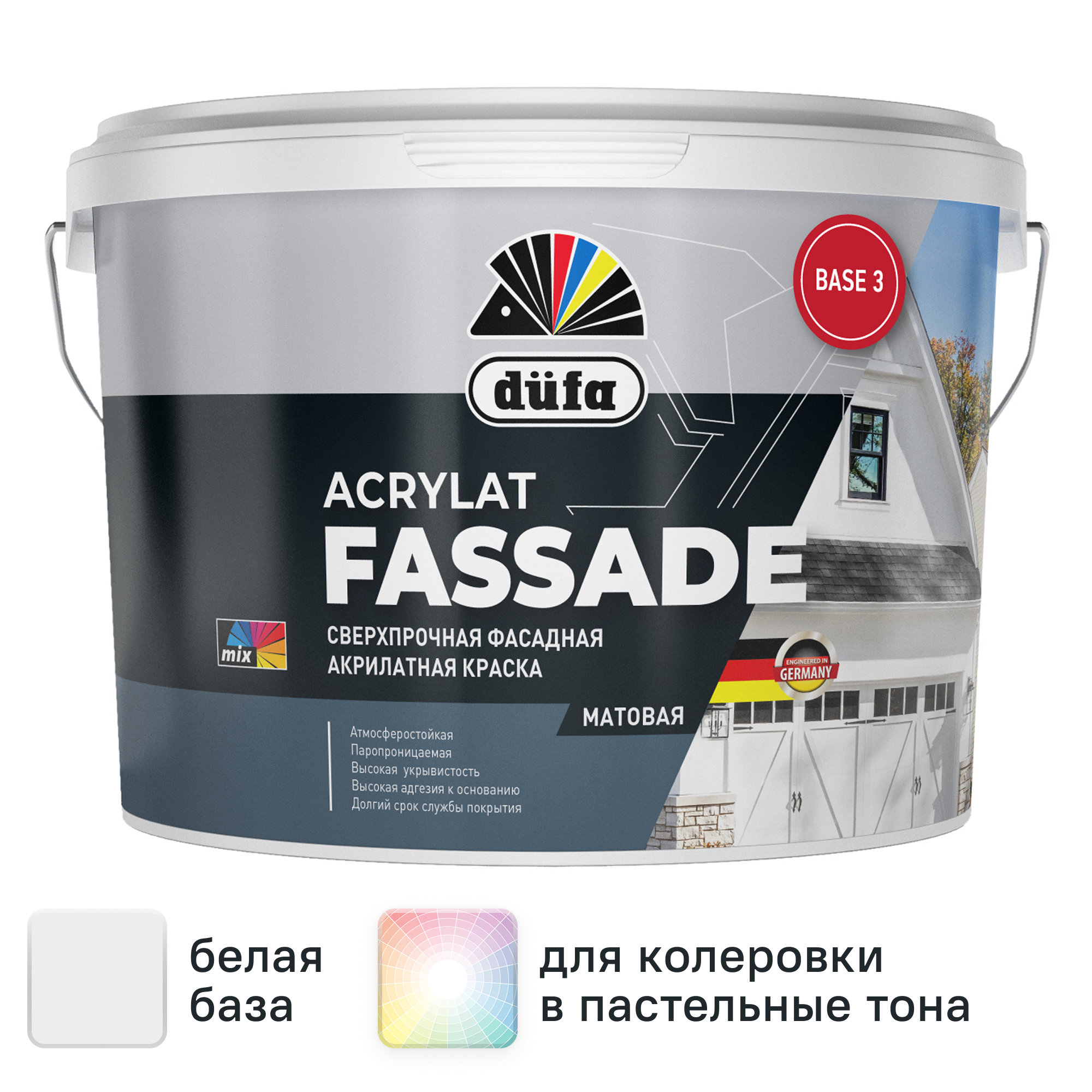 Изображение товара Краска фасадная Dufa Acrylat Fassade матовая цвет прозрачный база C 2.5 л