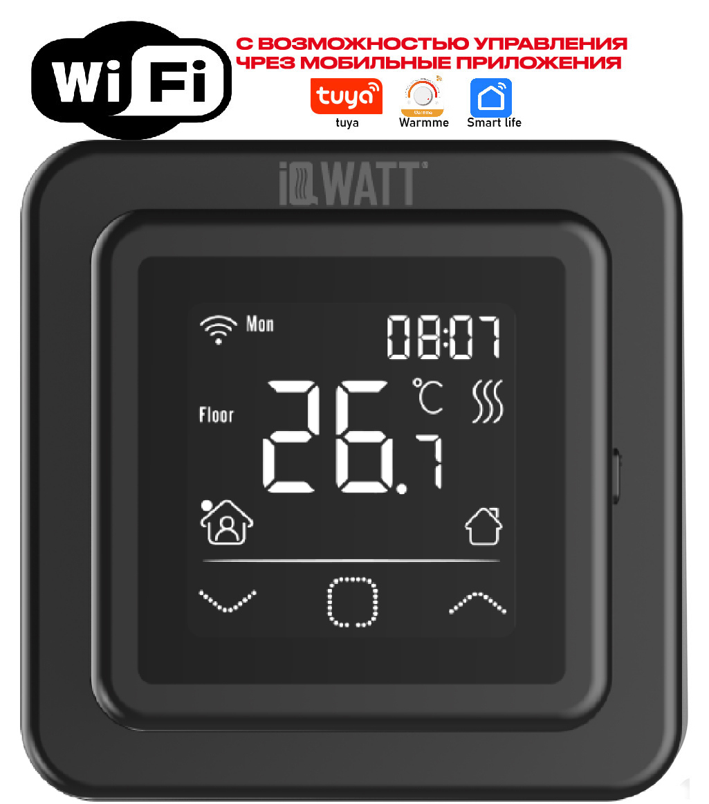 Изображение товара Терморегулятор программируемый Iqwatt Smart heat Wi-Fi цвет черный
