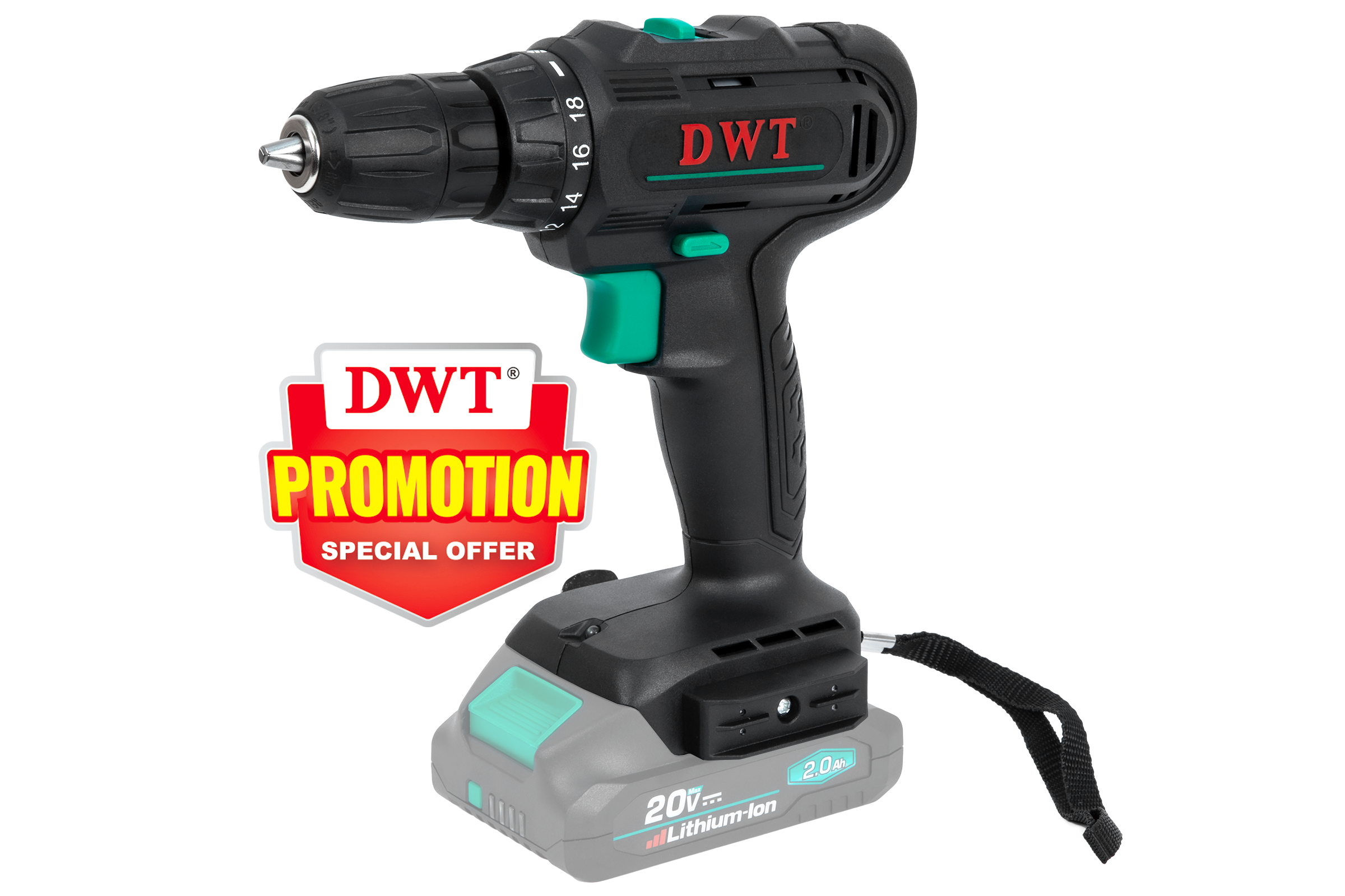 Изображение товара Аккумуляторная дрель-шуруповерт Dwt ABSP-20 NF 20 В 2 А·ч БП LED кейс Изображение товара Аккумуляторная дрель-шуруповерт Dwt ABSP-20 NF 20 В 2 А·ч БП LED кейс