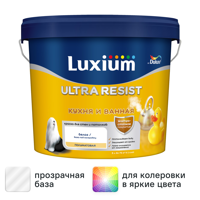 Изображение товара Краска для стен и потолков моющаяся Luxium Ultra Resist полуматовая цвет прозрачный база BC 4.5 л