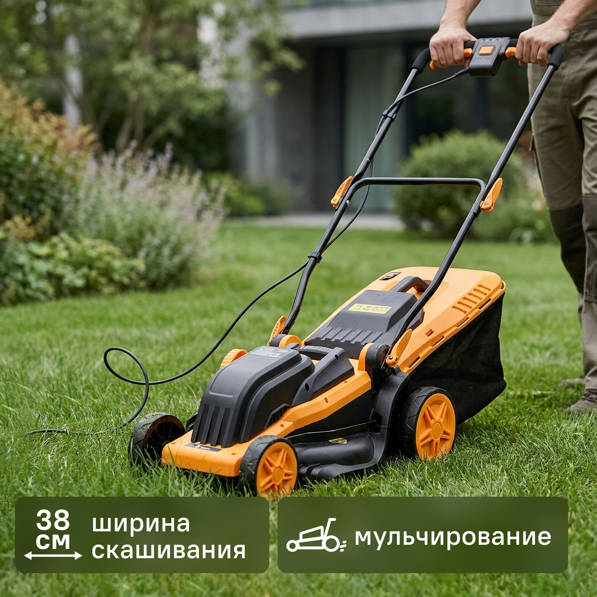 Изображение товара Электрическая газонокосилка Deko DKLM1800 1800 Вт, 38 см, с травосборником