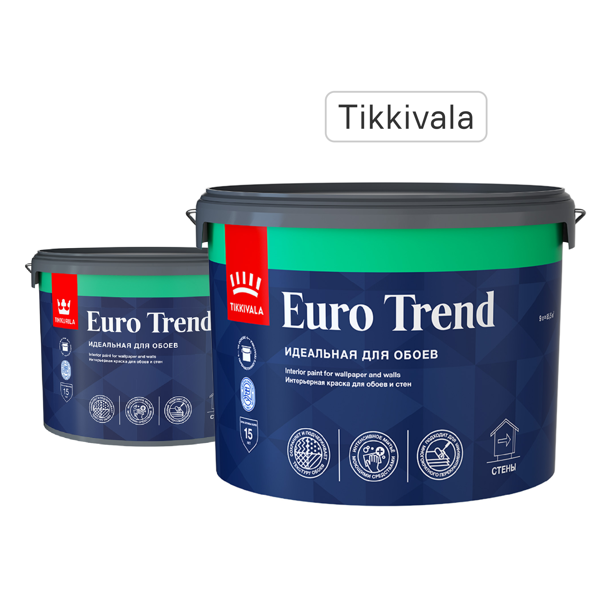 Изображение товара Краска для обоев Tikkivala Euro Trend моющаяся матовая цвет белый база А 9 л