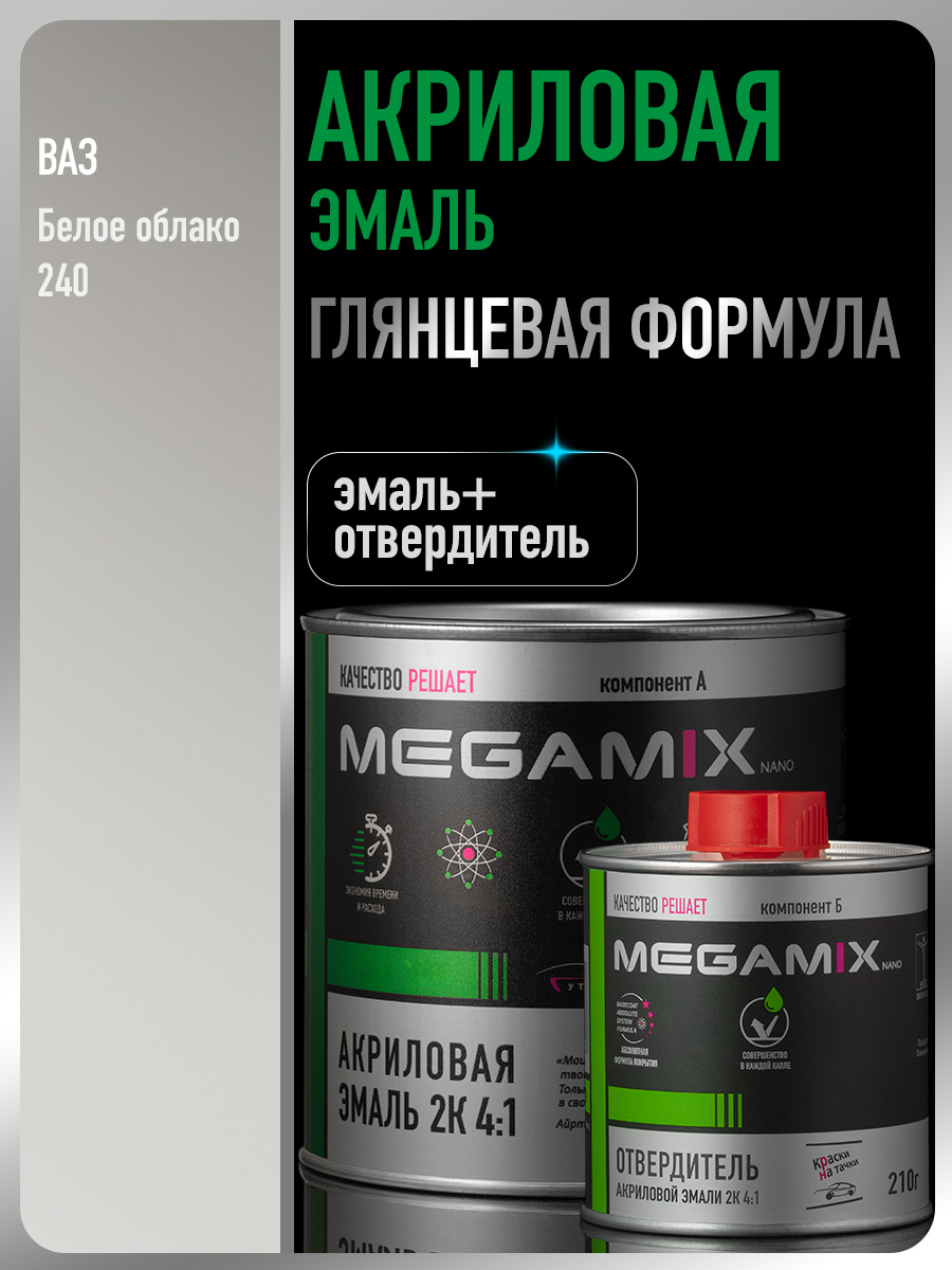 Изображение товара Автомобильная двухкомпонентная эмаль Megamix 4:1 белое облако 240