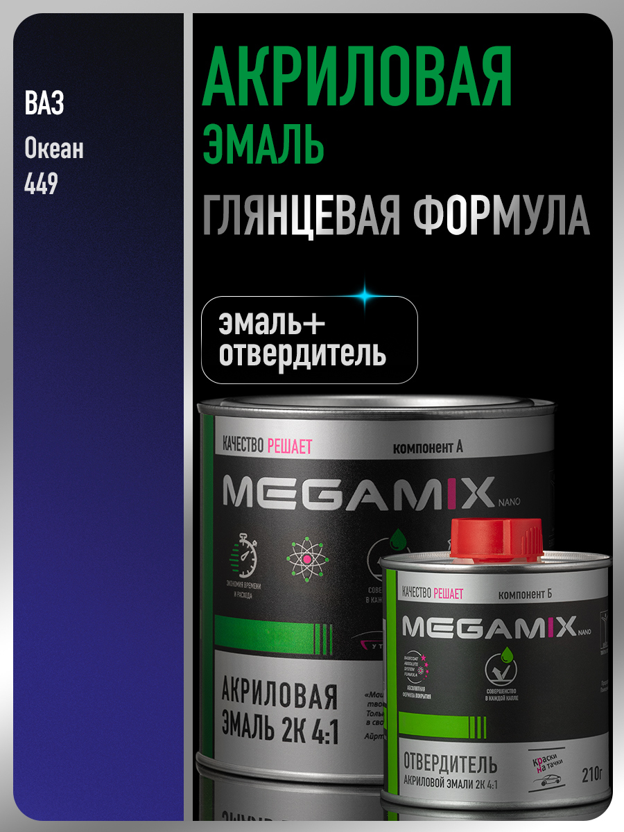 Изображение товара Эмаль автомобильная двухкомпонентная Megamix 4:1 цвет океан 449 840 мл и отвердитель 210 мл