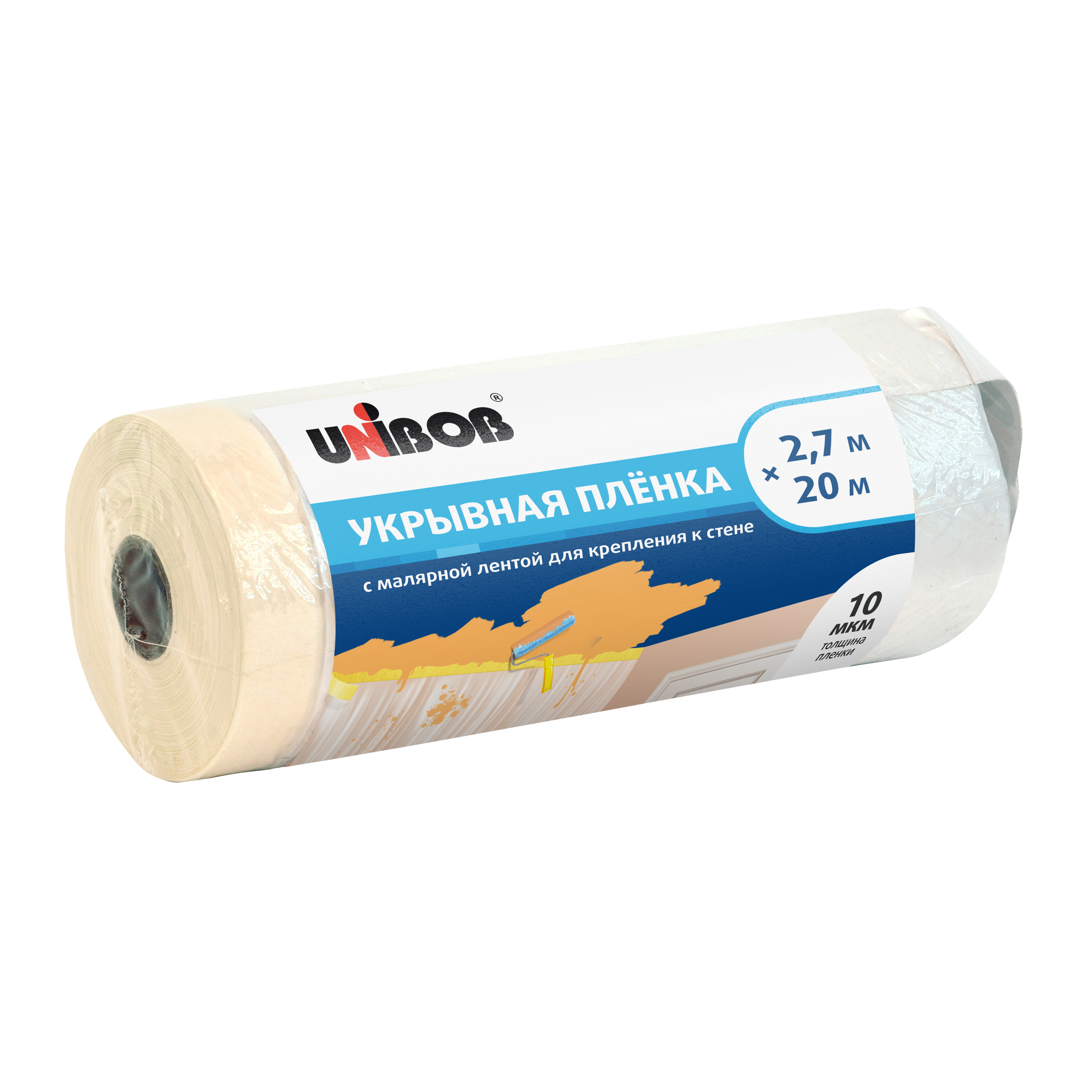 Изображение товара Пленка укрывная с малярной лентой Unibob 10 мкм 2.7x20м Изображение товара Пленка укрывная с малярной лентой Unibob 10 мкм 2.7x20м