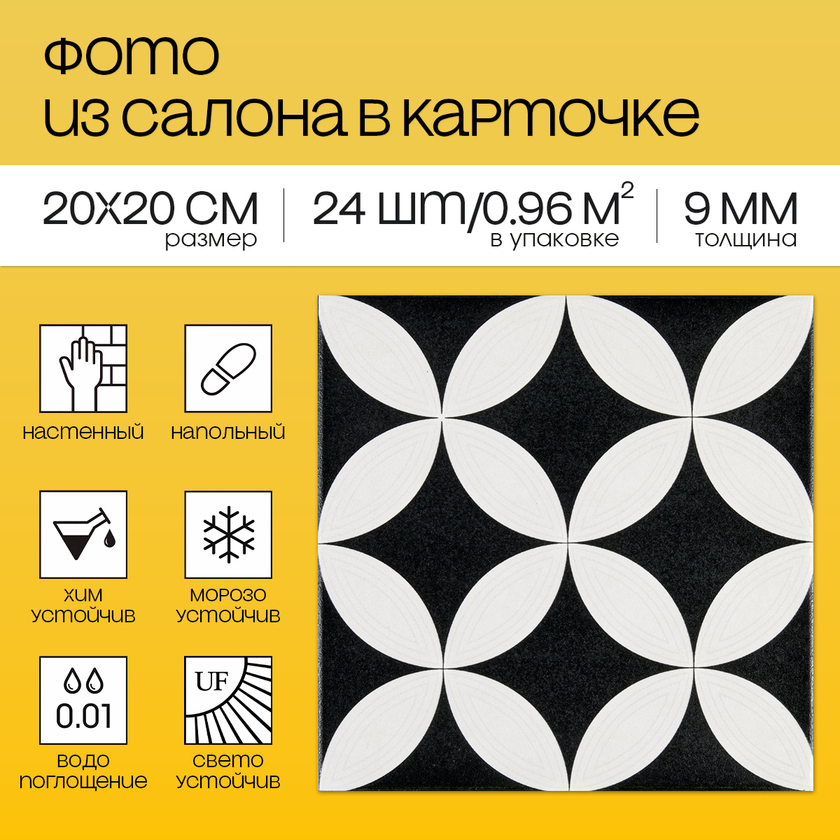 Изображение товара Керамогранит Motto Levels N100072 20x20см цвет черный