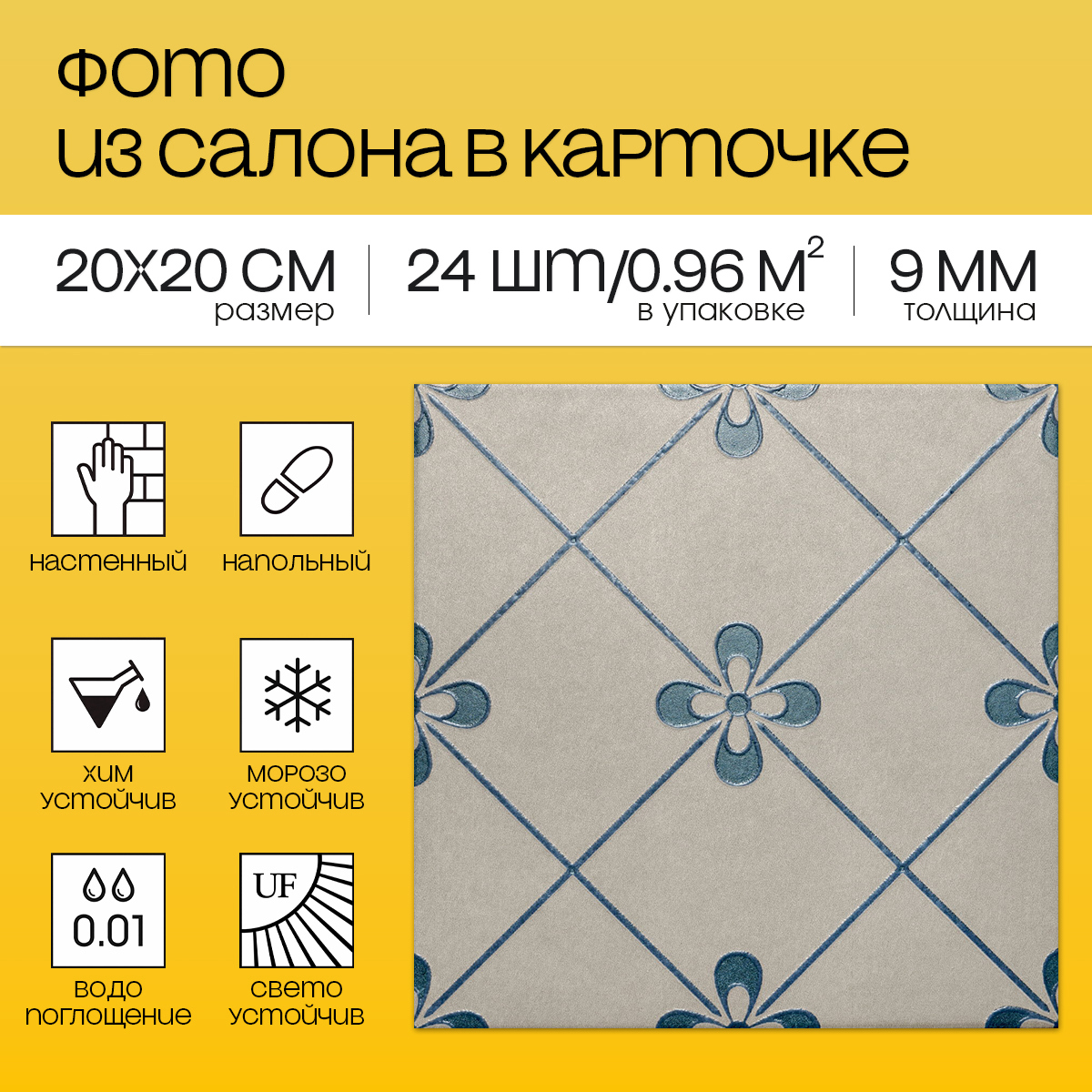 Изображение товара Керамогранит Motto Levels N100087 20x20см цвет голубой Изображение товара Керамогранит Motto Levels N100087 20x20см цвет голубой