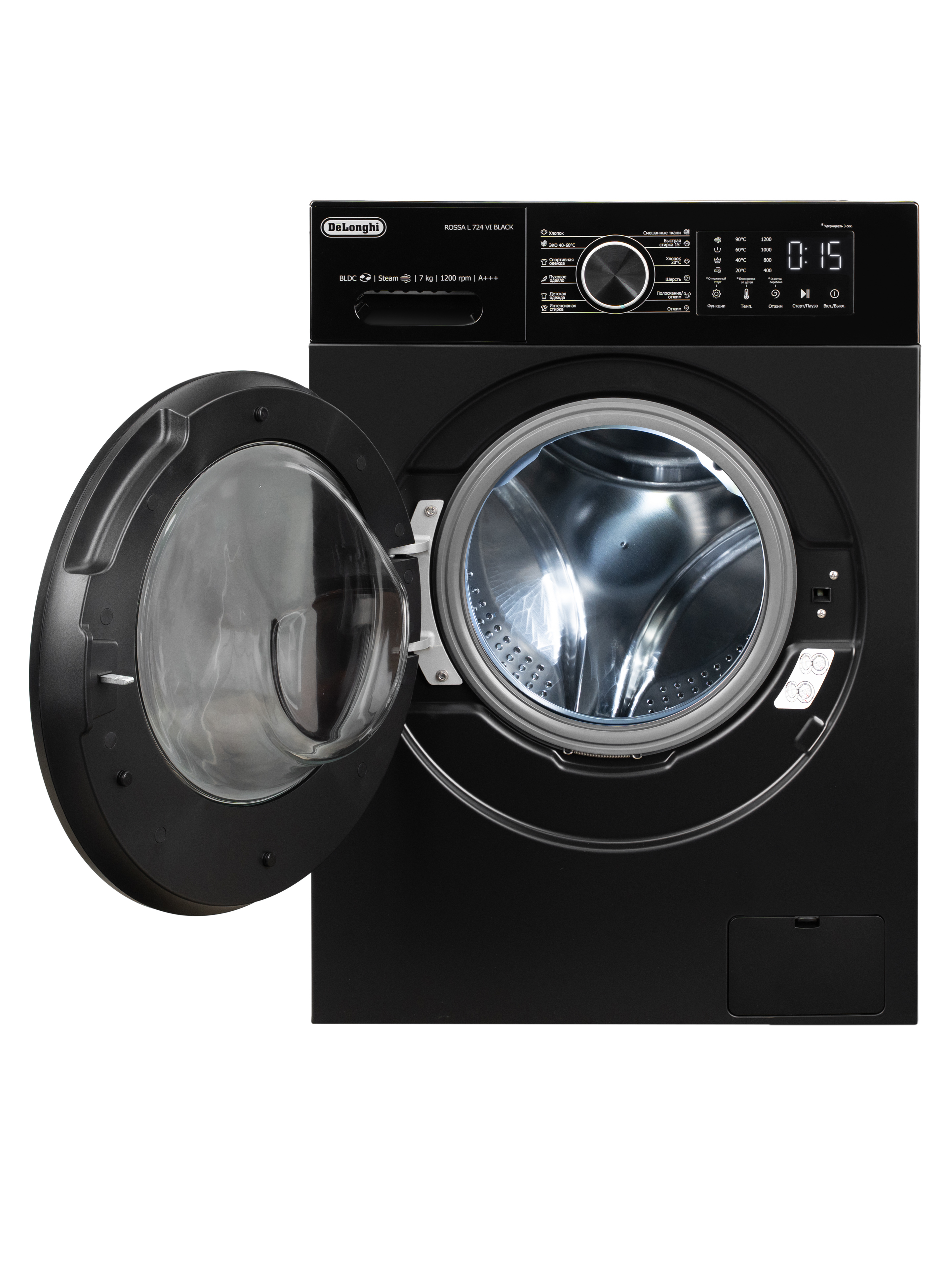 Изображение товара Отдельно стоящая стиральная машина Delonghi Rossa L 724 Vi Black 59.5x85x44 см 7 кг цвет черный Изображение товара Отдельно стоящая стиральная машина Delonghi Rossa L 724 Vi Black 59.5x85x44 см 7 кг цвет черный