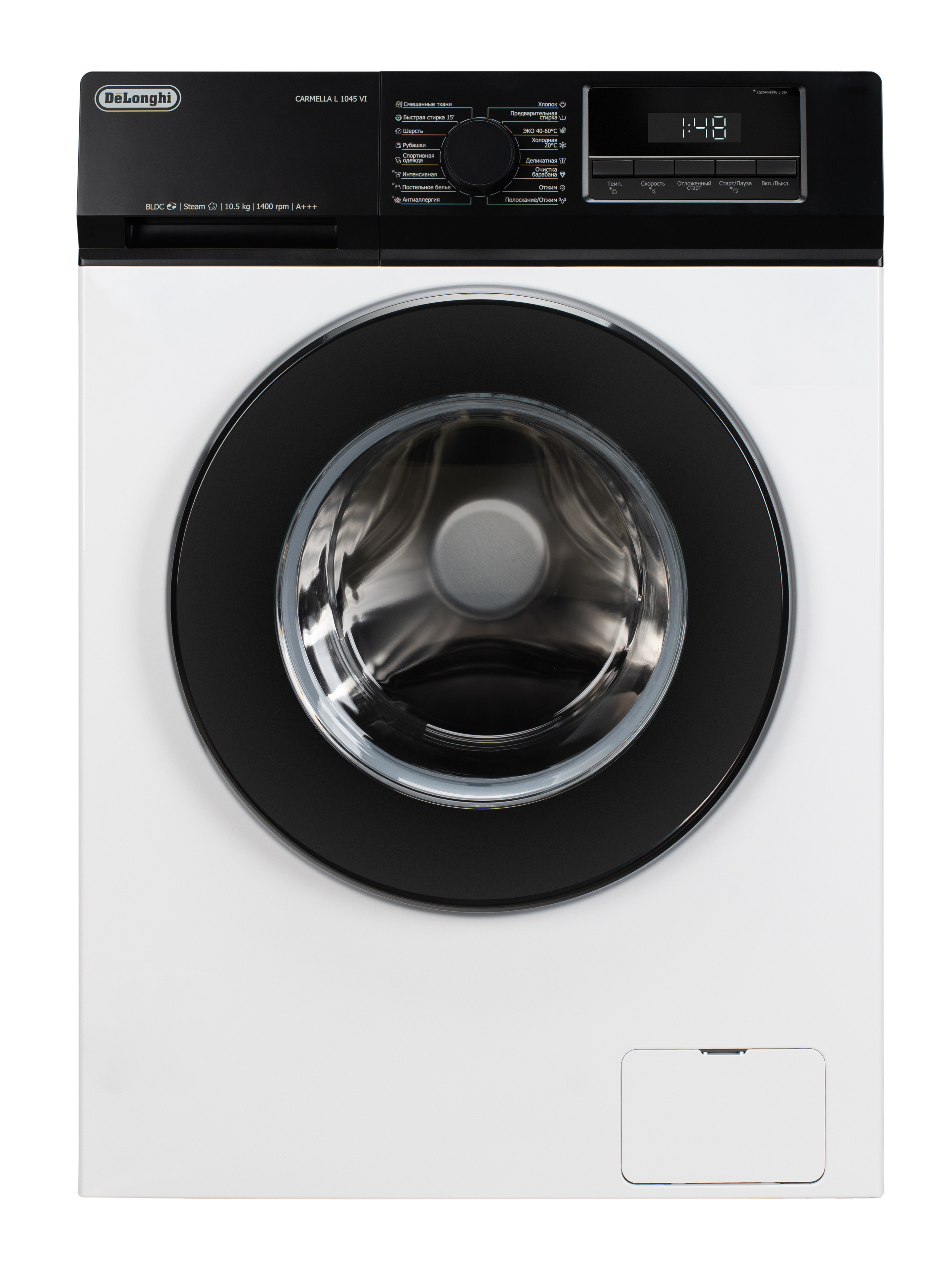 Изображение товара Отдельно стоящая стиральная машина Delonghi Carmella L 1045 Vi 59.5x85x56 см 10.5 кг цвет белый Изображение товара Отдельно стоящая стиральная машина Delonghi Carmella L 1045 Vi 59.5x85x56 см 10.5 кг цвет белый