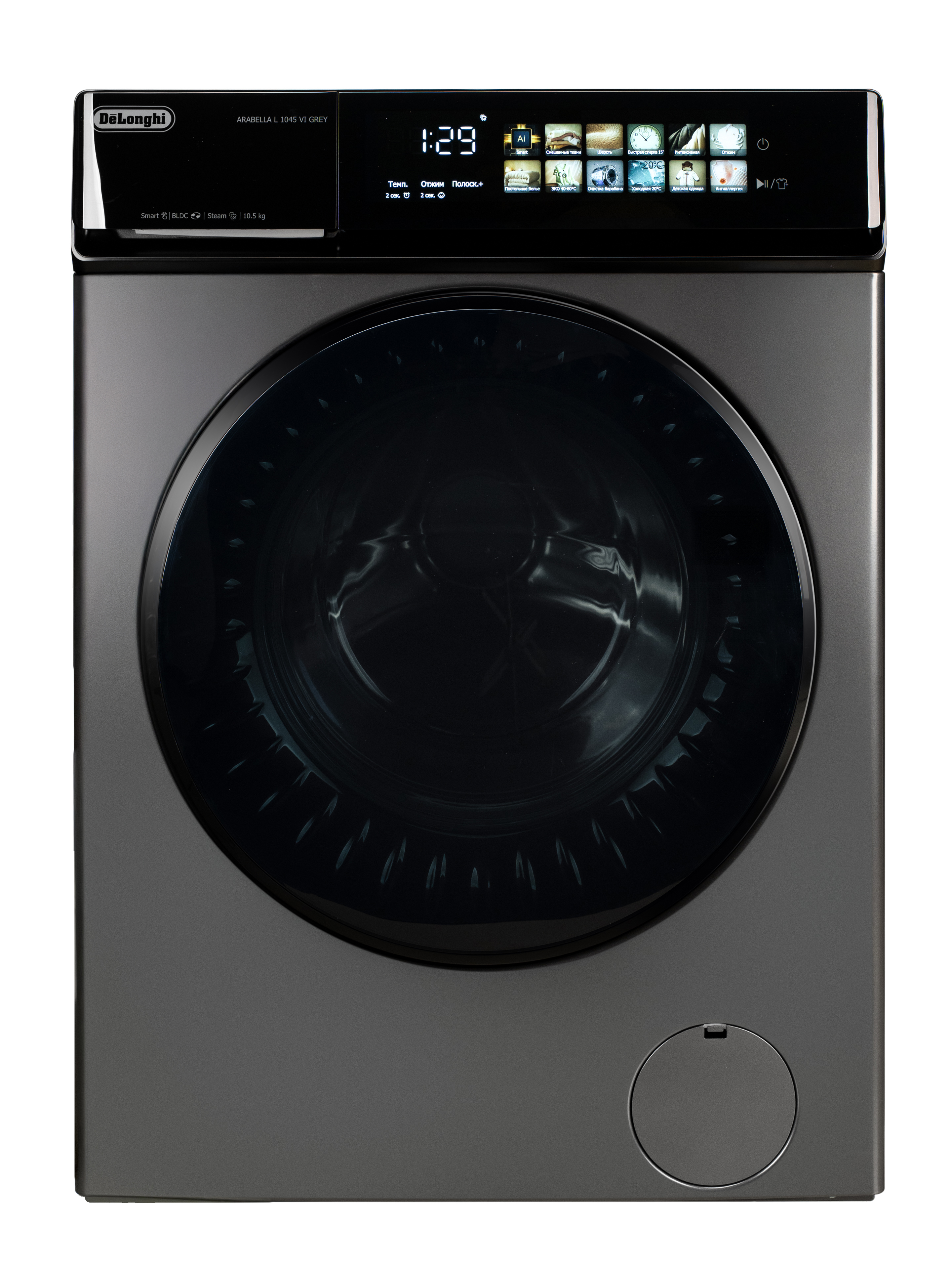 Изображение товара Отдельно стоящая стиральная машина Delonghi Arabella L 1045 Vi Grey 59.8x84.5x60.8 см 10.5 кг цвет серый